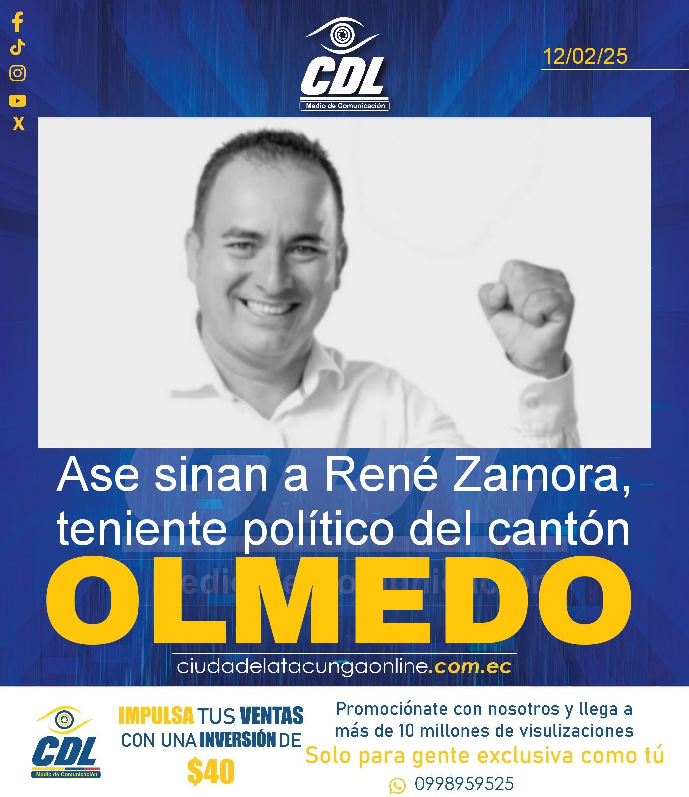 Ase sinan a René Zamora, teniente político del cantón Olmedo