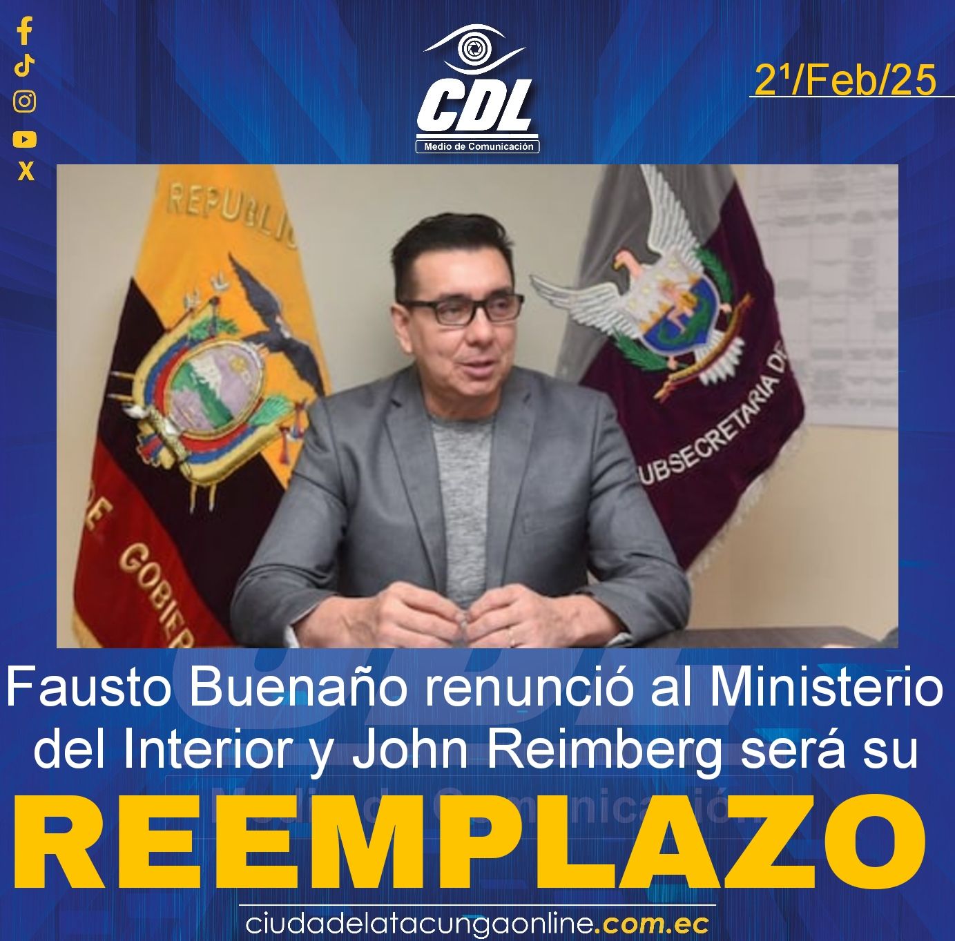 Fausto Buenaño renunció al Ministerio del Interior y John Reimberg será su reemplazo