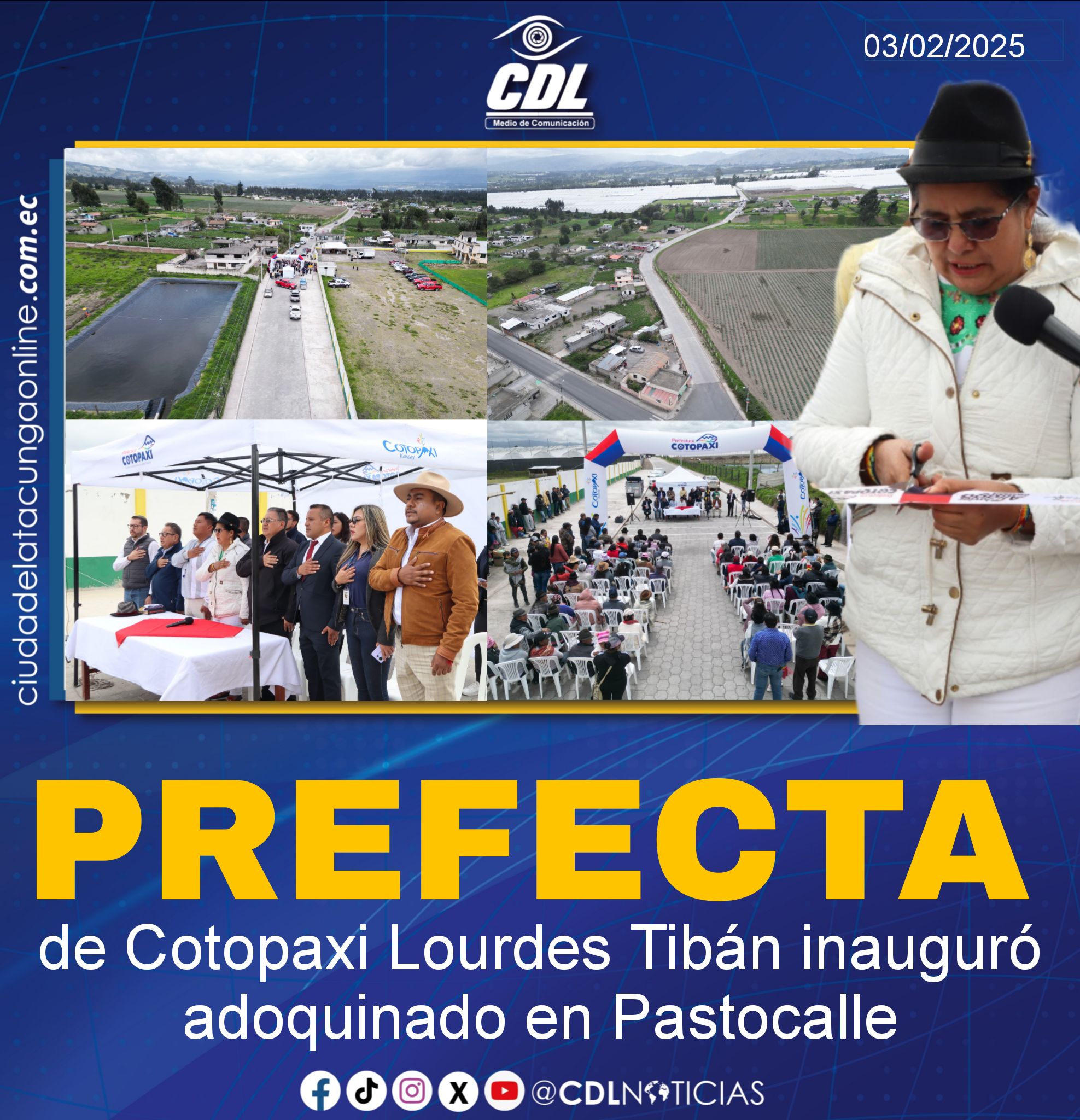 Prefecta de Cotopaxi Lourdes Tibán inauguró adoquinado en Pastocalle