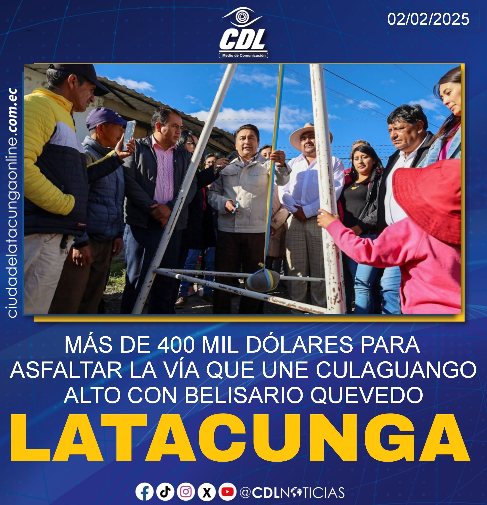 MÁS DE 400 MIL DÓLARES PARA ASFALTAR LA VÍA QUE UNE CULAGUANGO ALTO CON BELISARIO QUEVEDO LATACUNGA