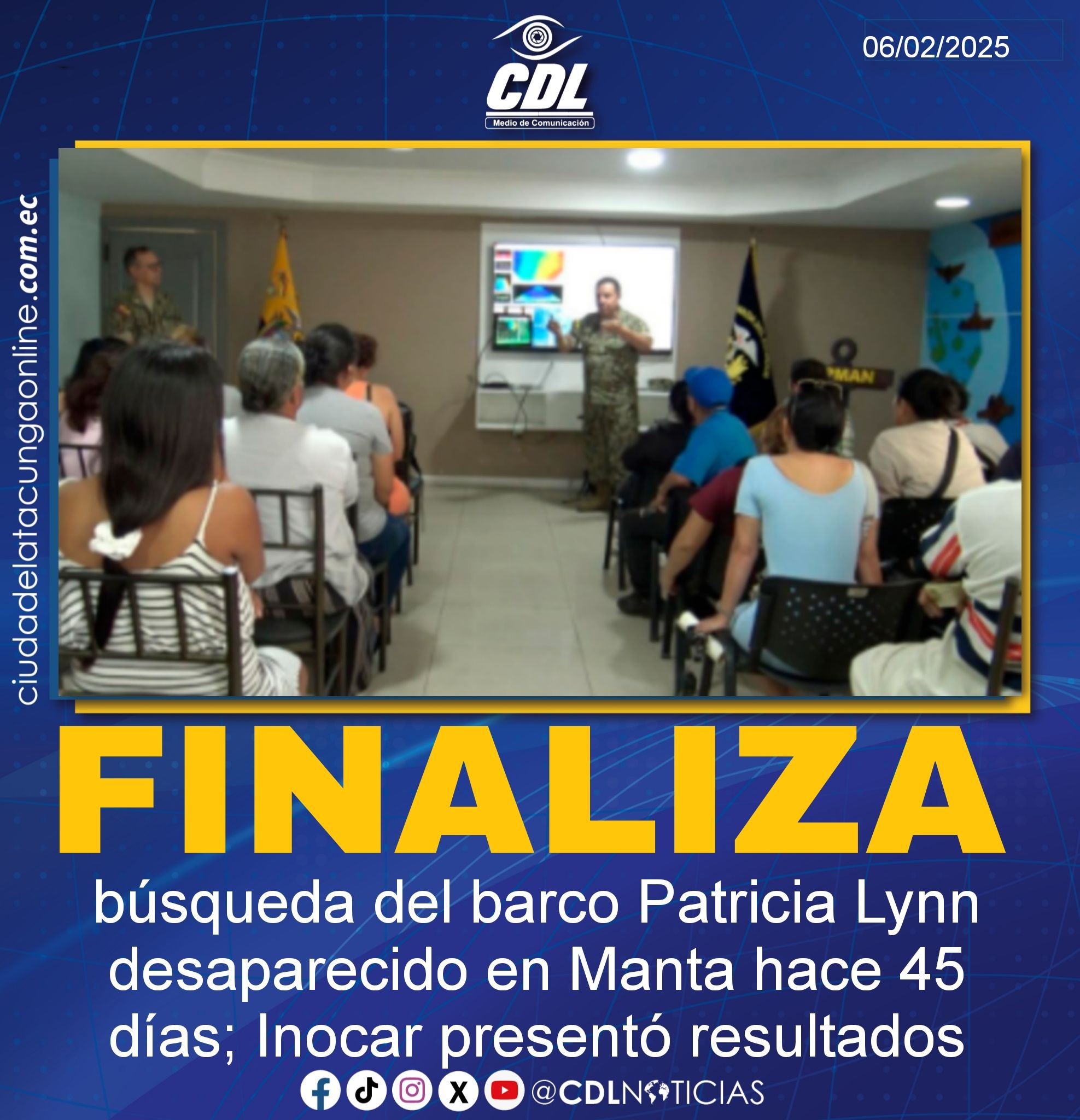 Finaliza búsqueda del barco Patricia Lynn desaparecido en Manta hace 45 días; Inocar presentó resultados