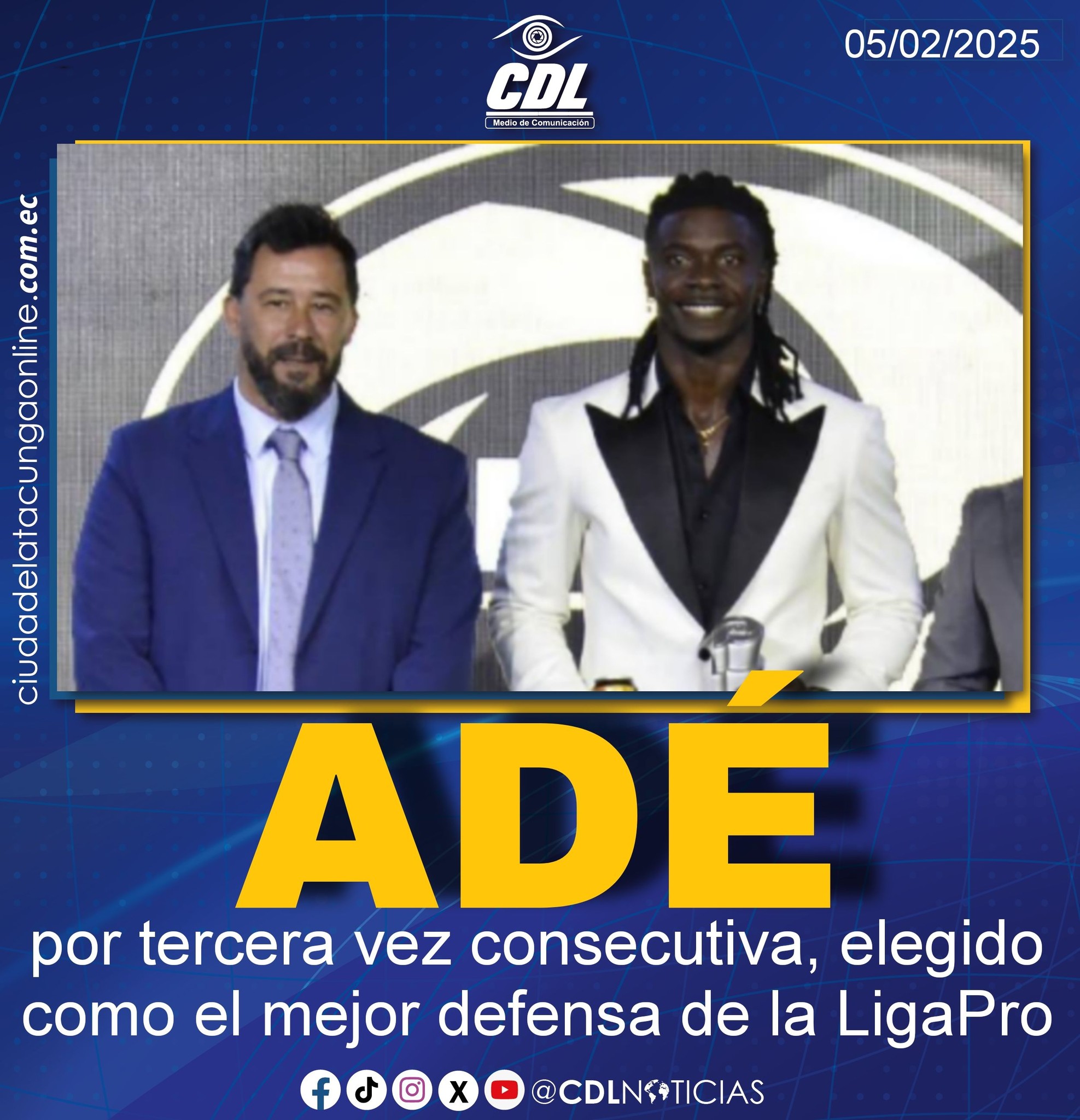 Ricardo Adé, por tercera vez consecutiva, elegido como el mejor defensa de la LigaPro