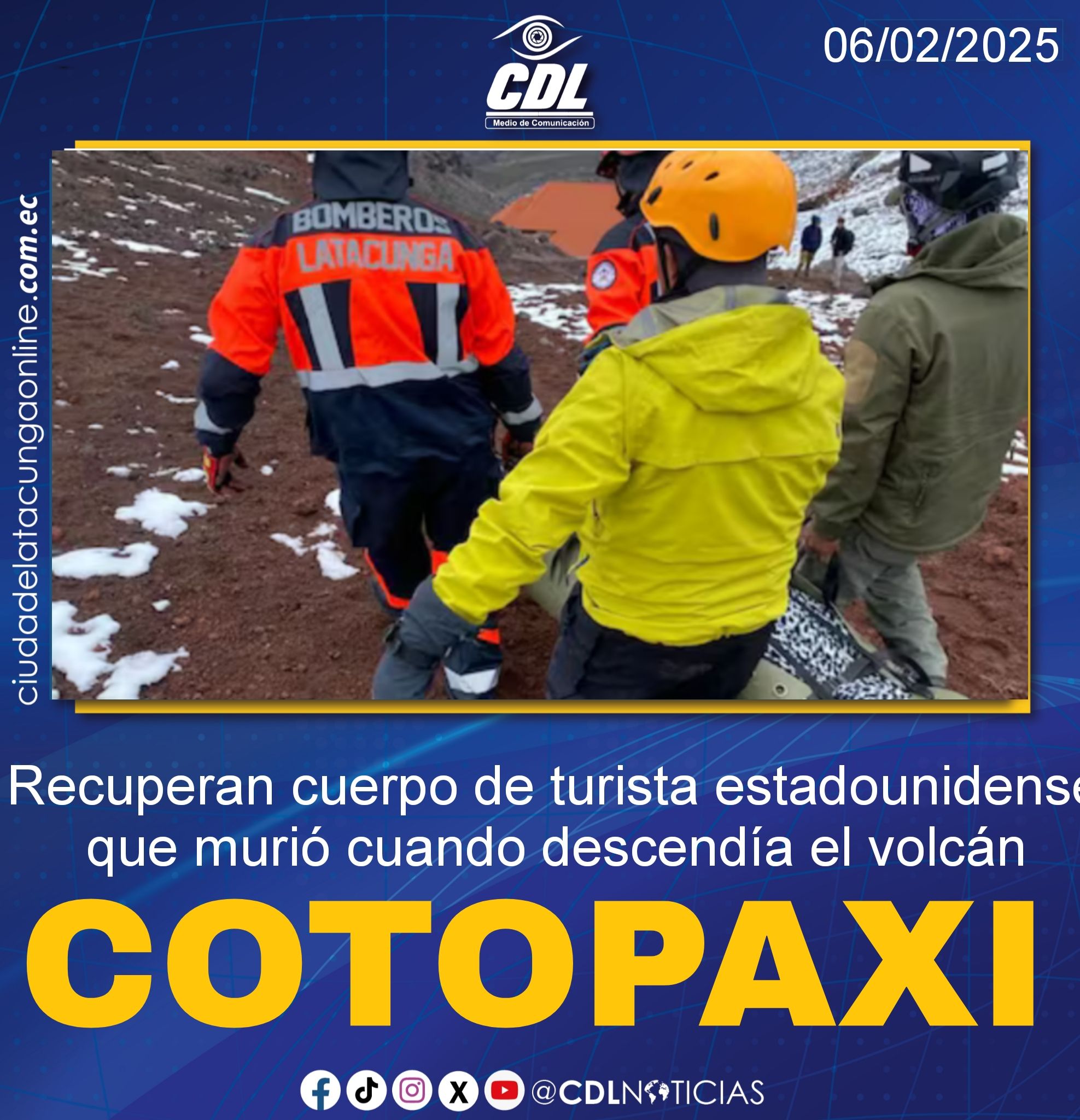 Recuperan cuerpo de turista estadounidense que murió cuando descendía el volcán Cotopaxi