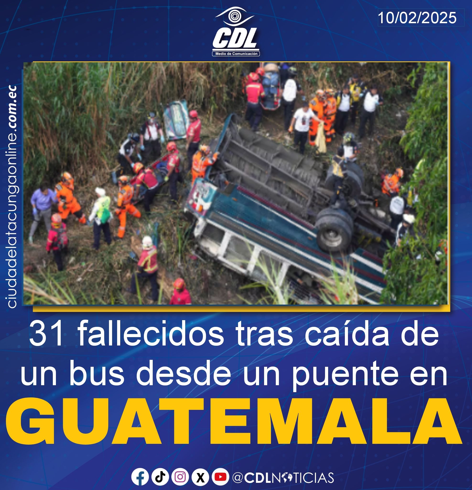 31 fallecidos tras caída de un bus desde un puente en Guatemala