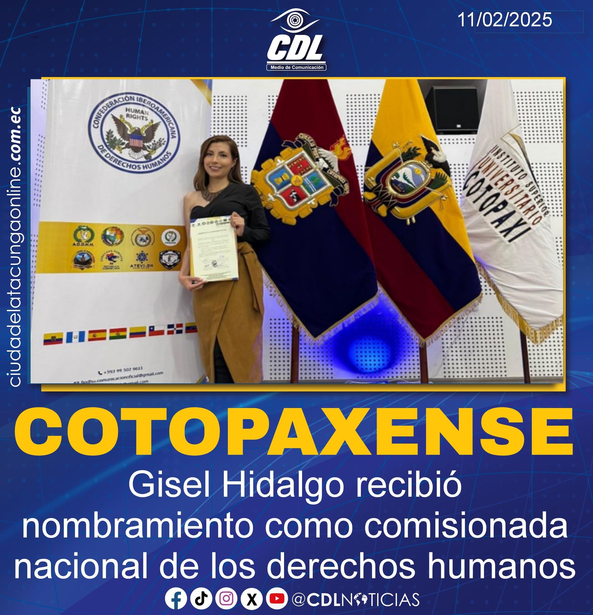 Cotopaxense Gisel Hidalgo recibió nombramiento como comisionada nacional de los derechos humanos