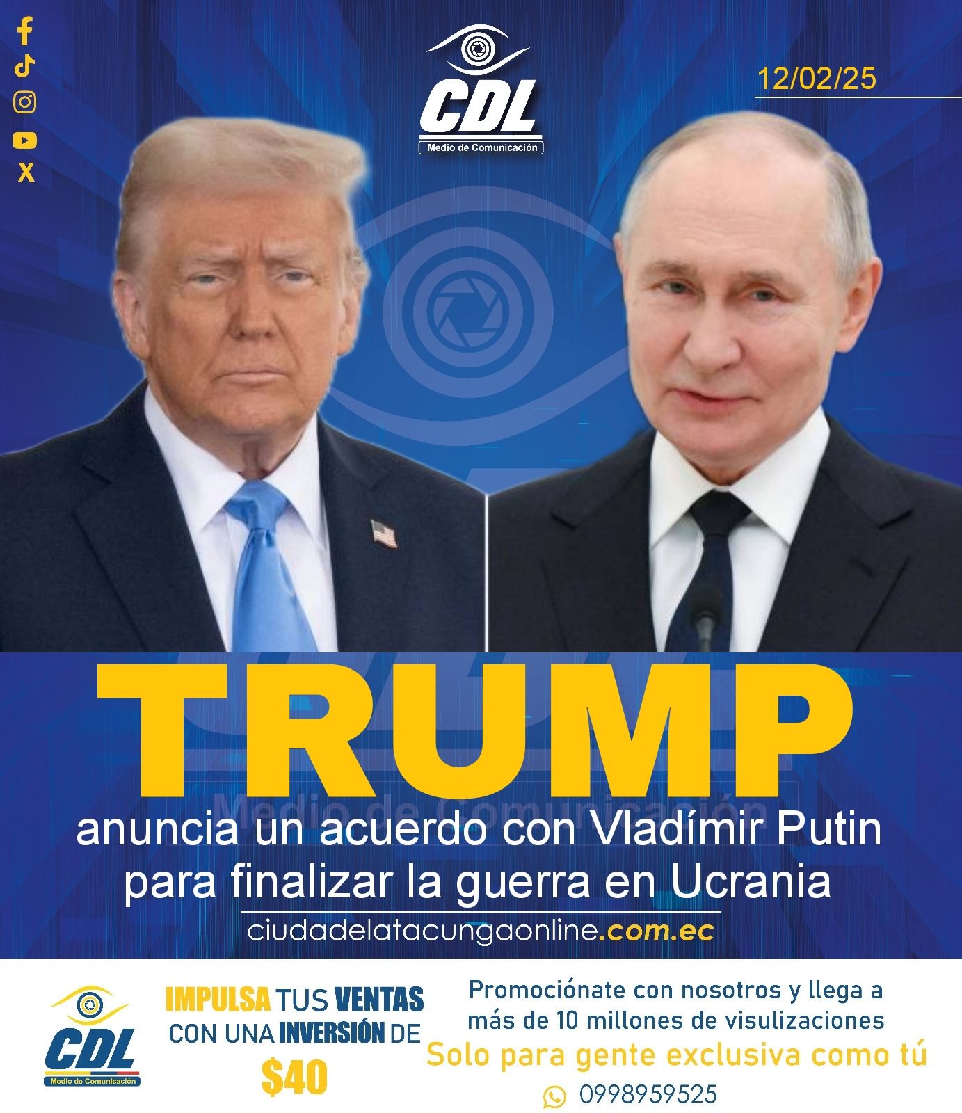 Donald Trump anuncia un acuerdo con Vladímir Putin para finalizar la guerra en Ucrania