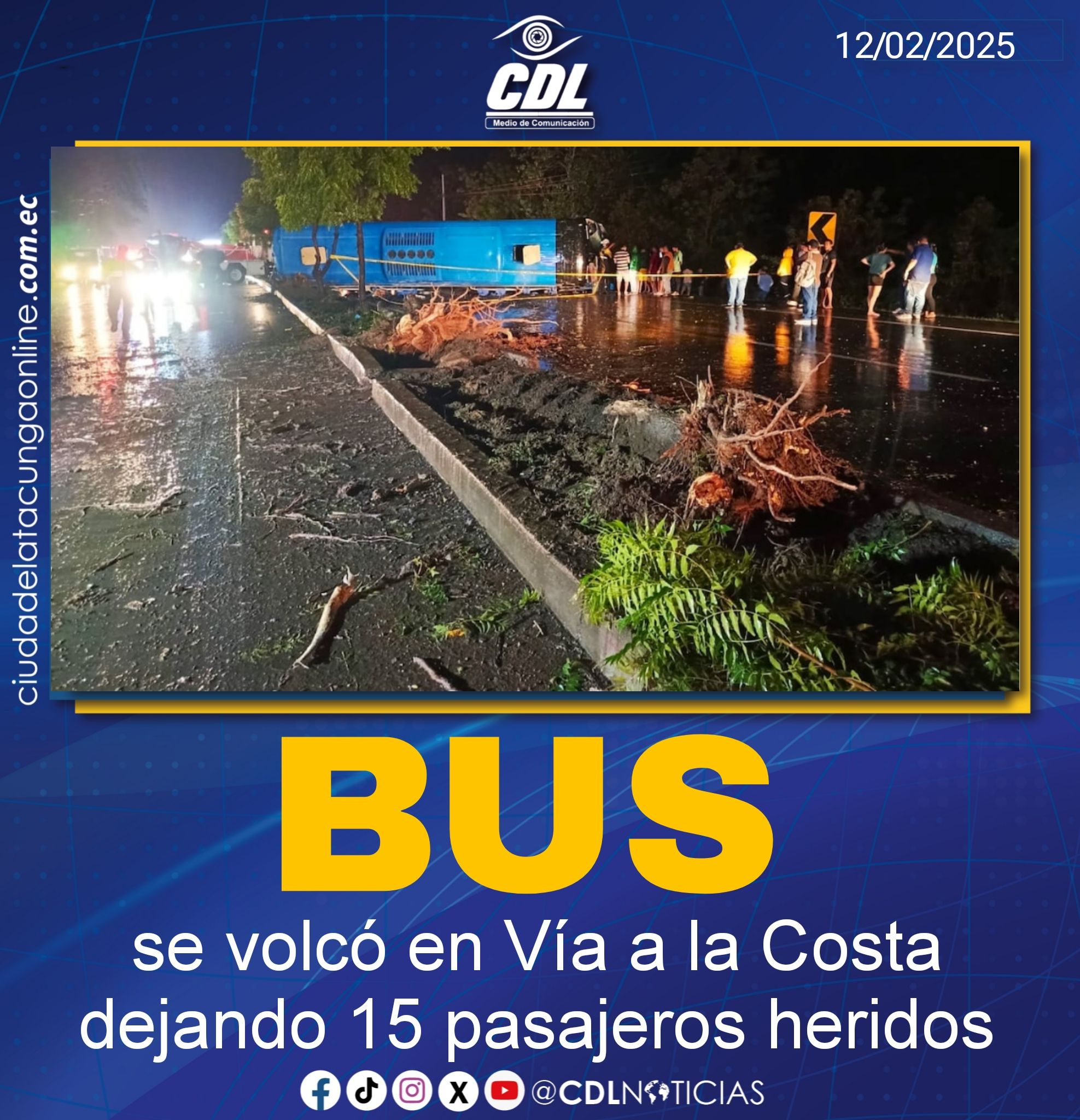 Bus se volcó en Vía a la Costa dejando 15 pasajeros heridos