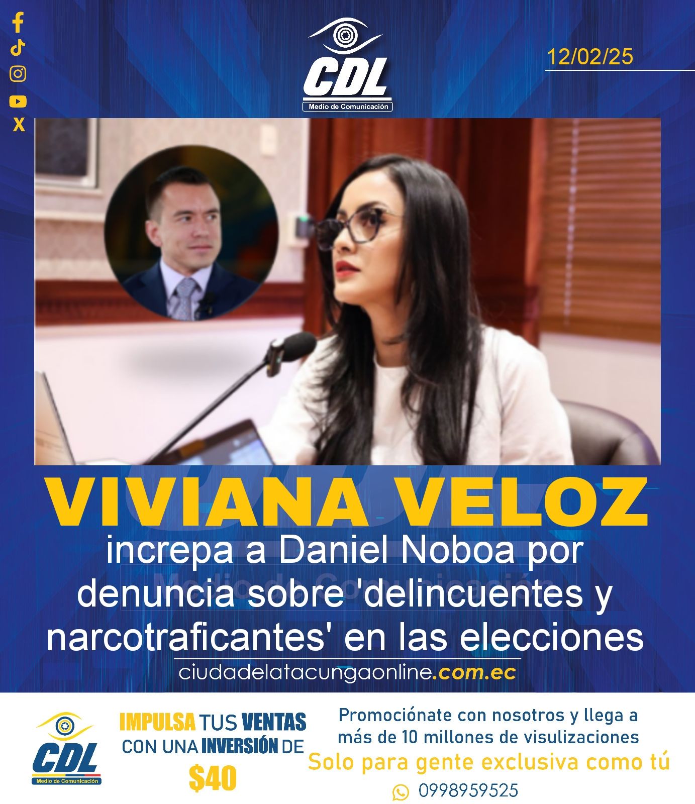 Viviana Veloz increpa a Daniel Noboa por denuncia sobre ‘delincuentes y narcotraficantes’ en las elecciones