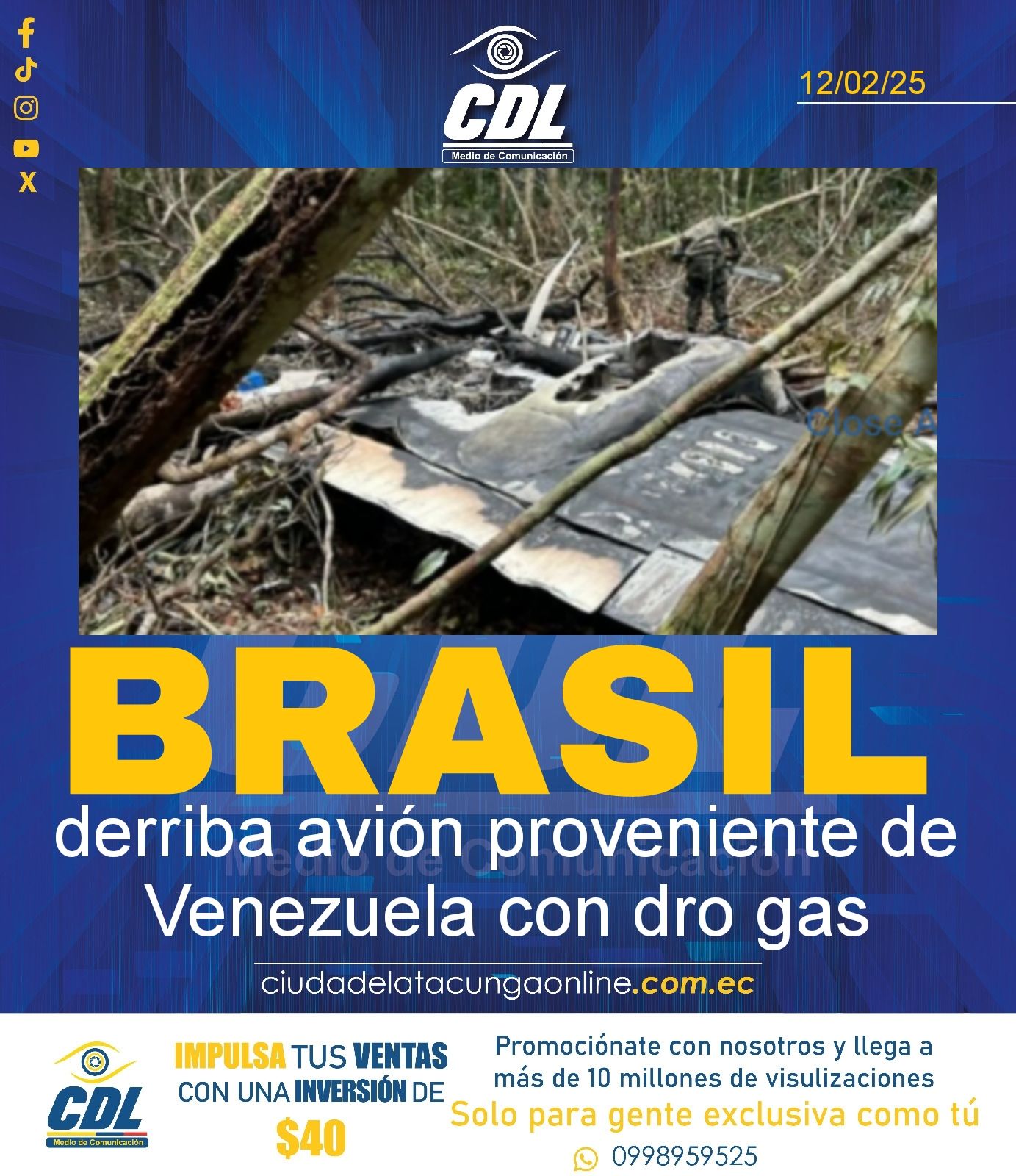 Brasil derriba avión proveniente de Venezuela con dro gas