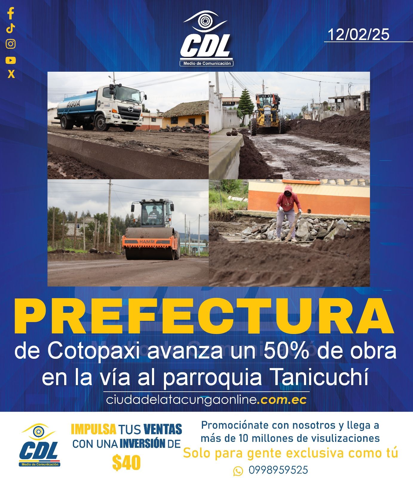 Prefectura de Cotopaxi avanza un 50% de obra en la vía a la parroquia Tanicuchí