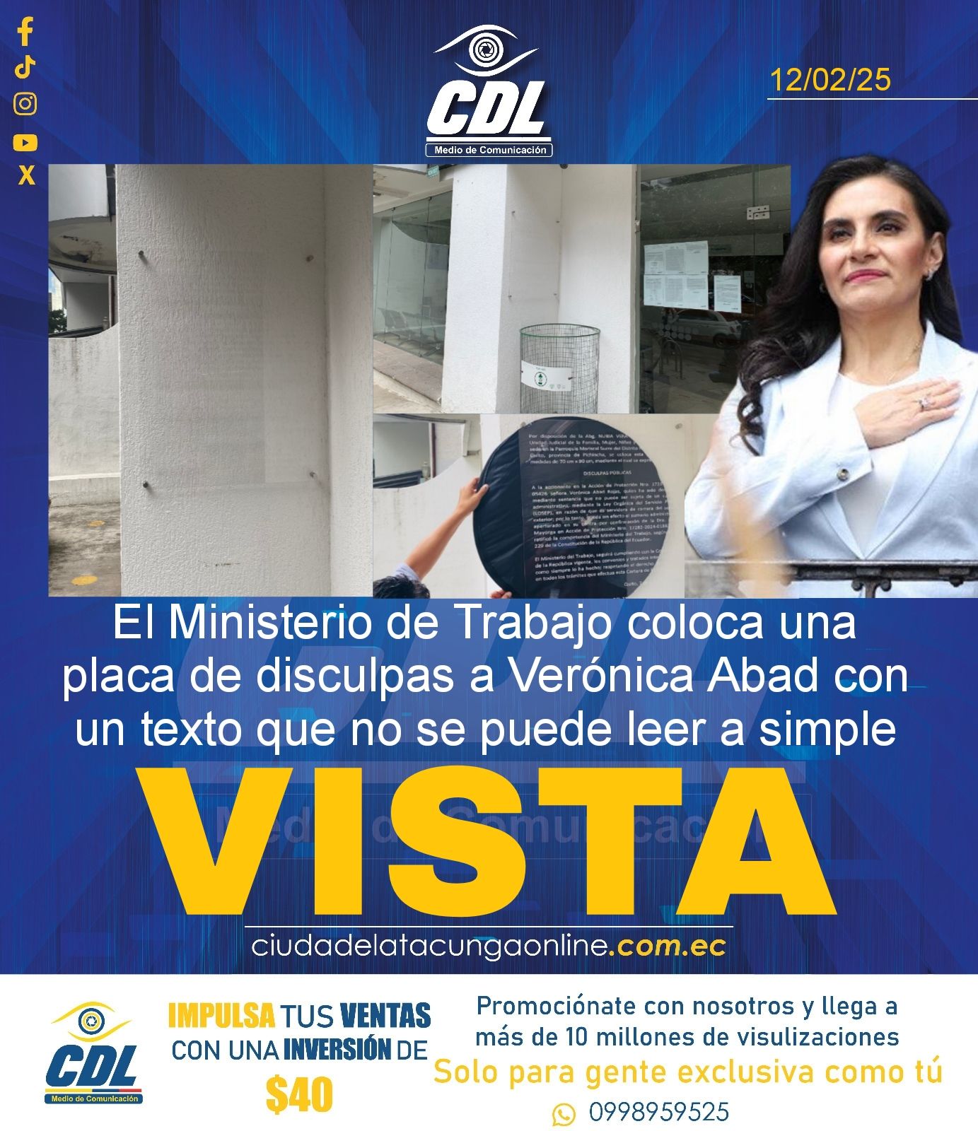 El Ministerio de Trabajo coloca una placa de disculpas a Verónica Abad con un texto que no se puede leer a simple vista