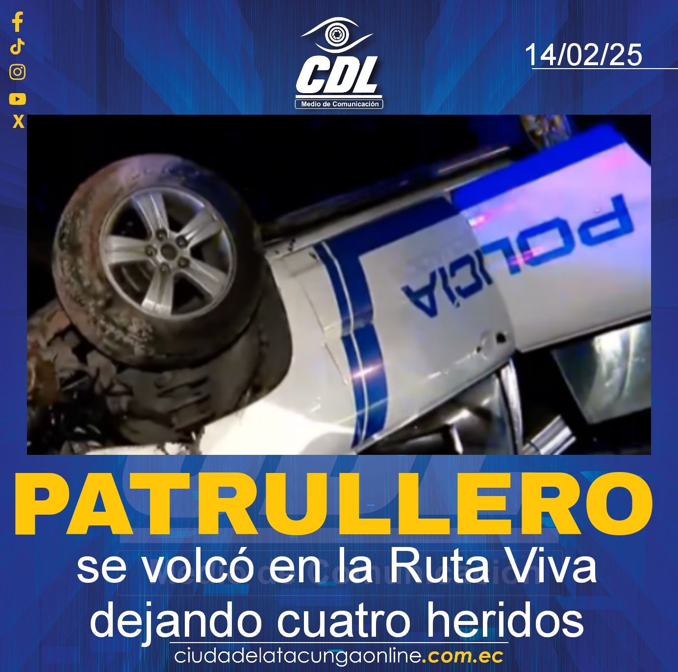 Patrullero se volcó en la Ruta Viva dejando cuatro heridos