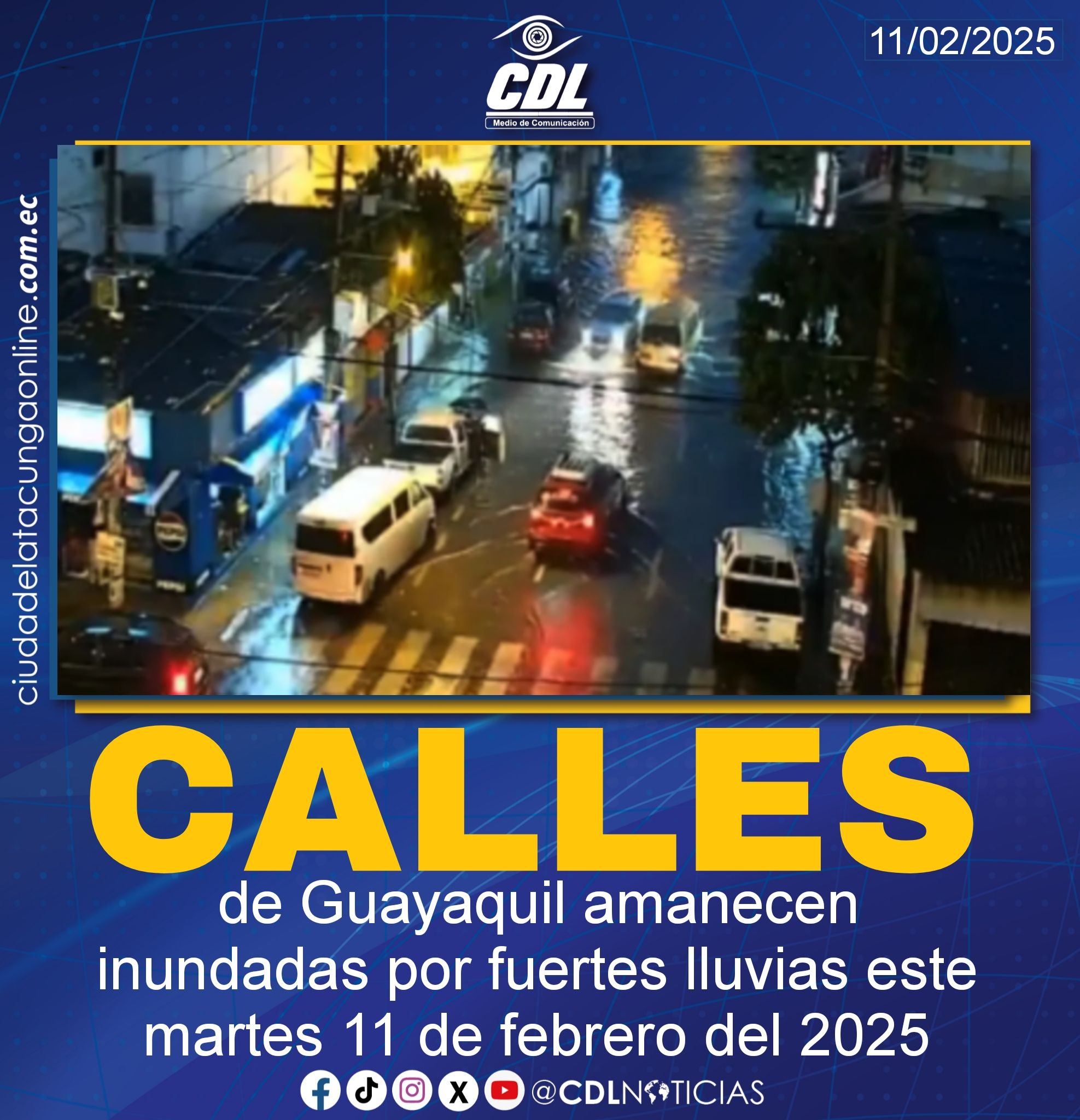 Calles de Guayaquil amanecen inundadas por fuertes lluvias este martes 11 de febrero del 2025