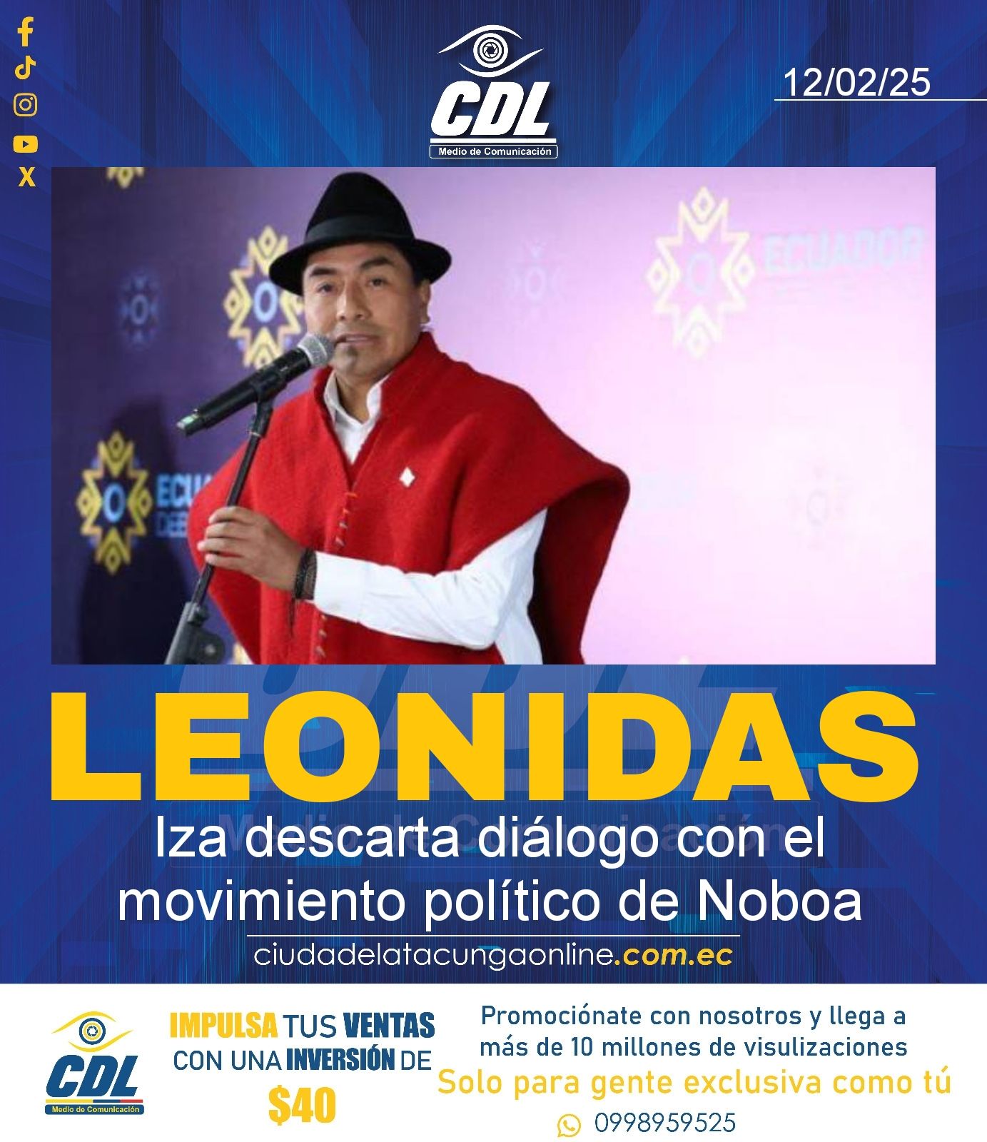 Leonidas Iza descarta diálogo con el movimiento político de Daniel Noboa