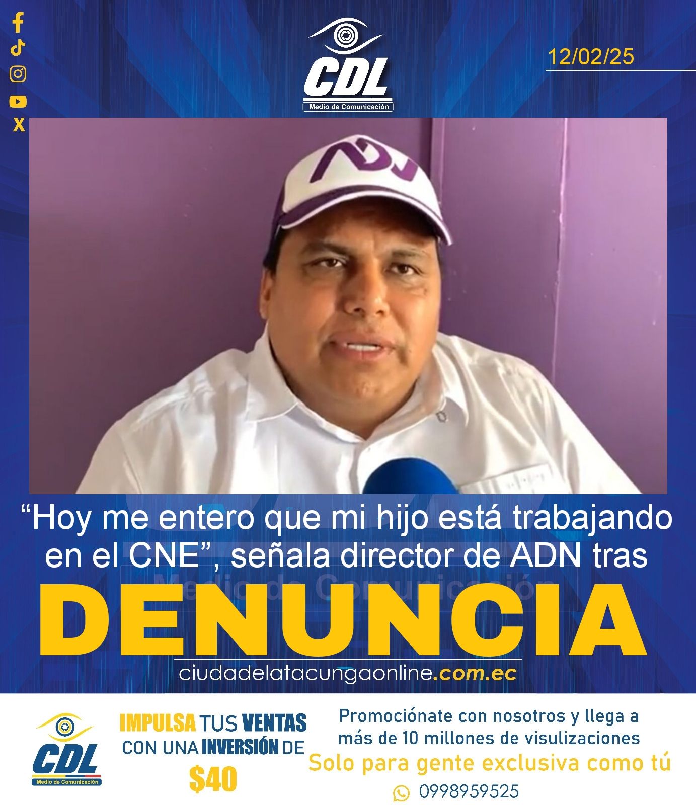 “Hoy me entero que mi hijo está trabajando en el CNE”, señala director de ADN tras denuncia