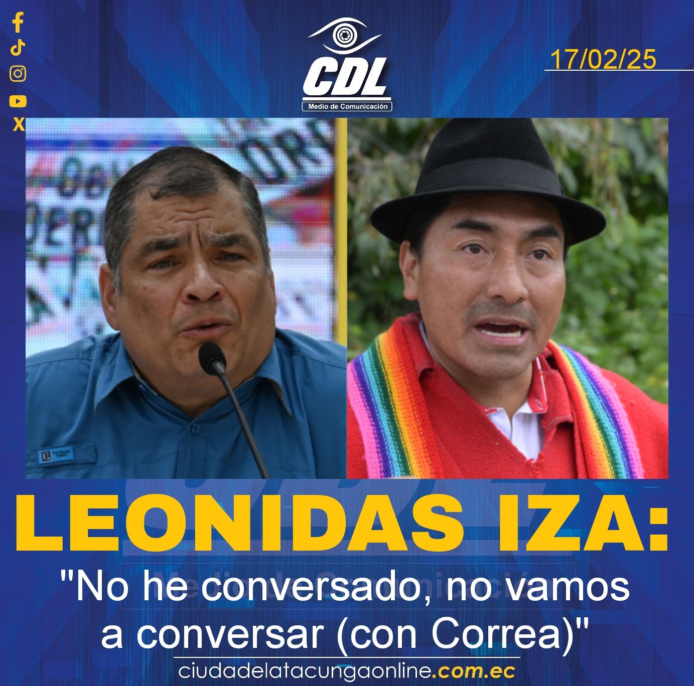 Leonidas Iza: «No he conversado, no vamos a conversar (con Correa)»