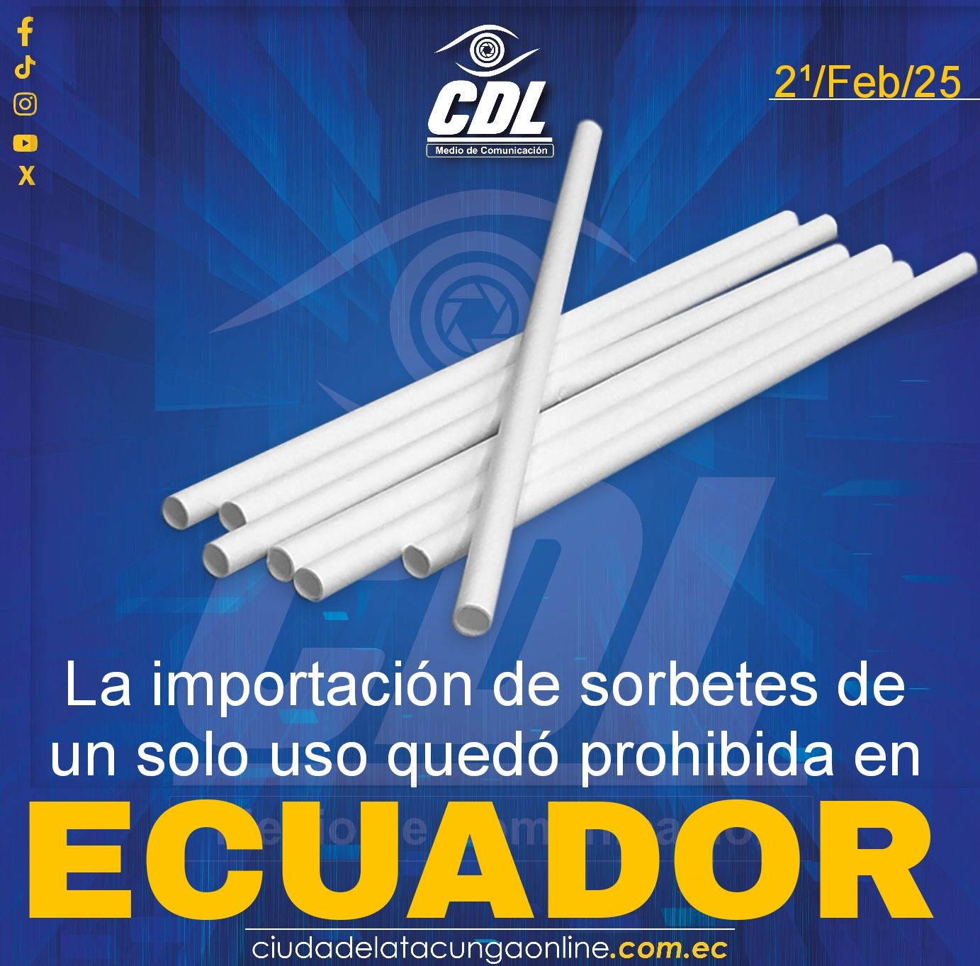 La importación de sorbetes de un solo uso quedó prohibida en Ecuador