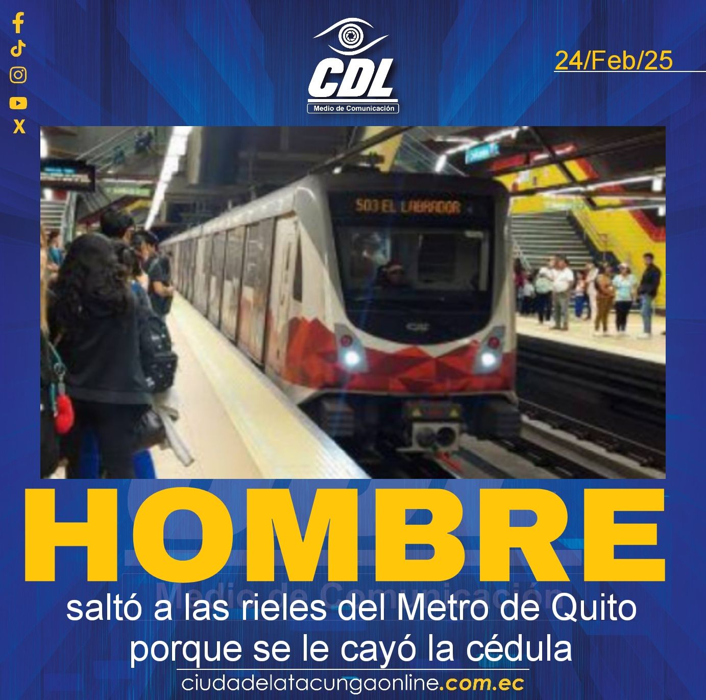 Un hombre saltó a las rieles del Metro de Quito porque se le cayó la cédula