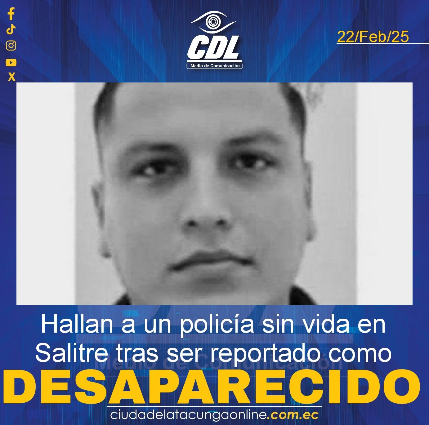 Hallan a un policía sin vida en Salitre tras ser reportado como desaparecido