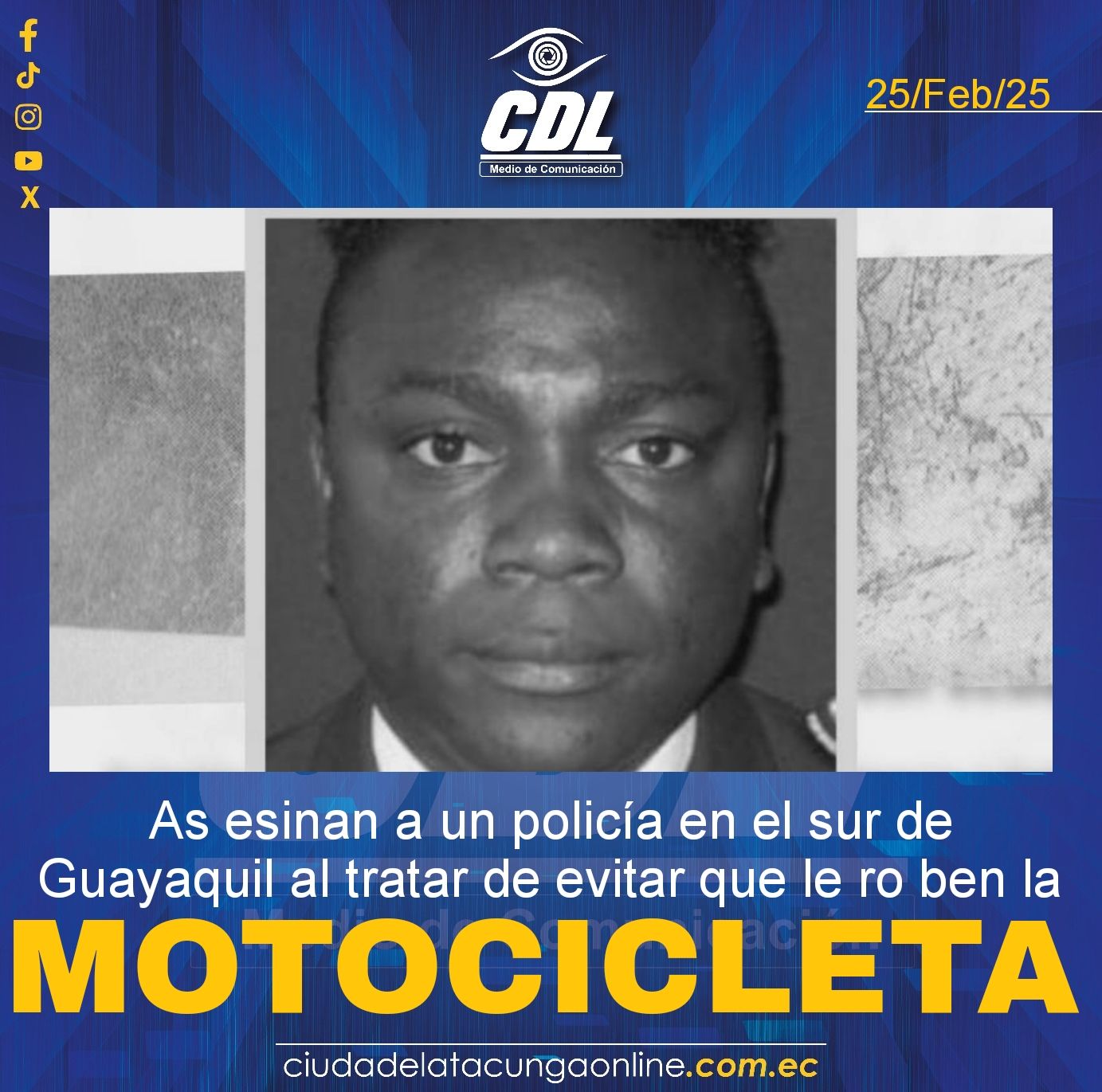 As esinan a un policía en el sur de Guayaquil al tratar de evitar que le ro ben la moto