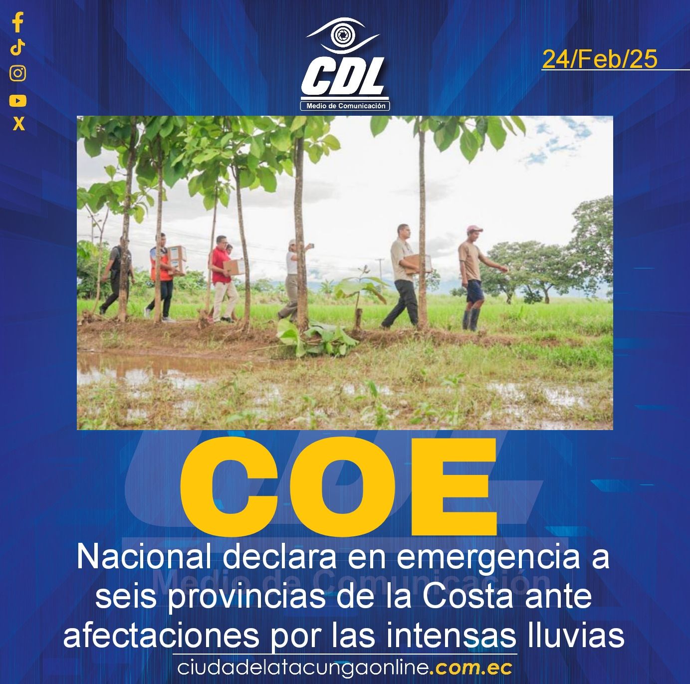 El COE Nacional declara en emergencia a seis provincias de la Costa ante afectaciones por las intensas lluvias