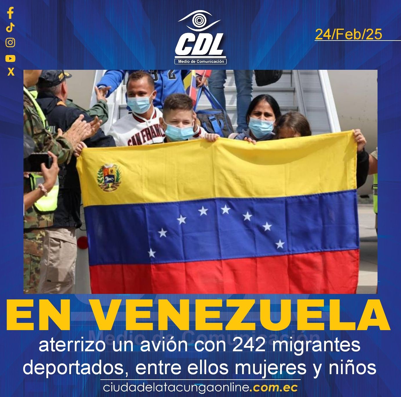 En Venezuela aterrizo un avión con 242 migrantes deportados, entre ellos mujeres y niños