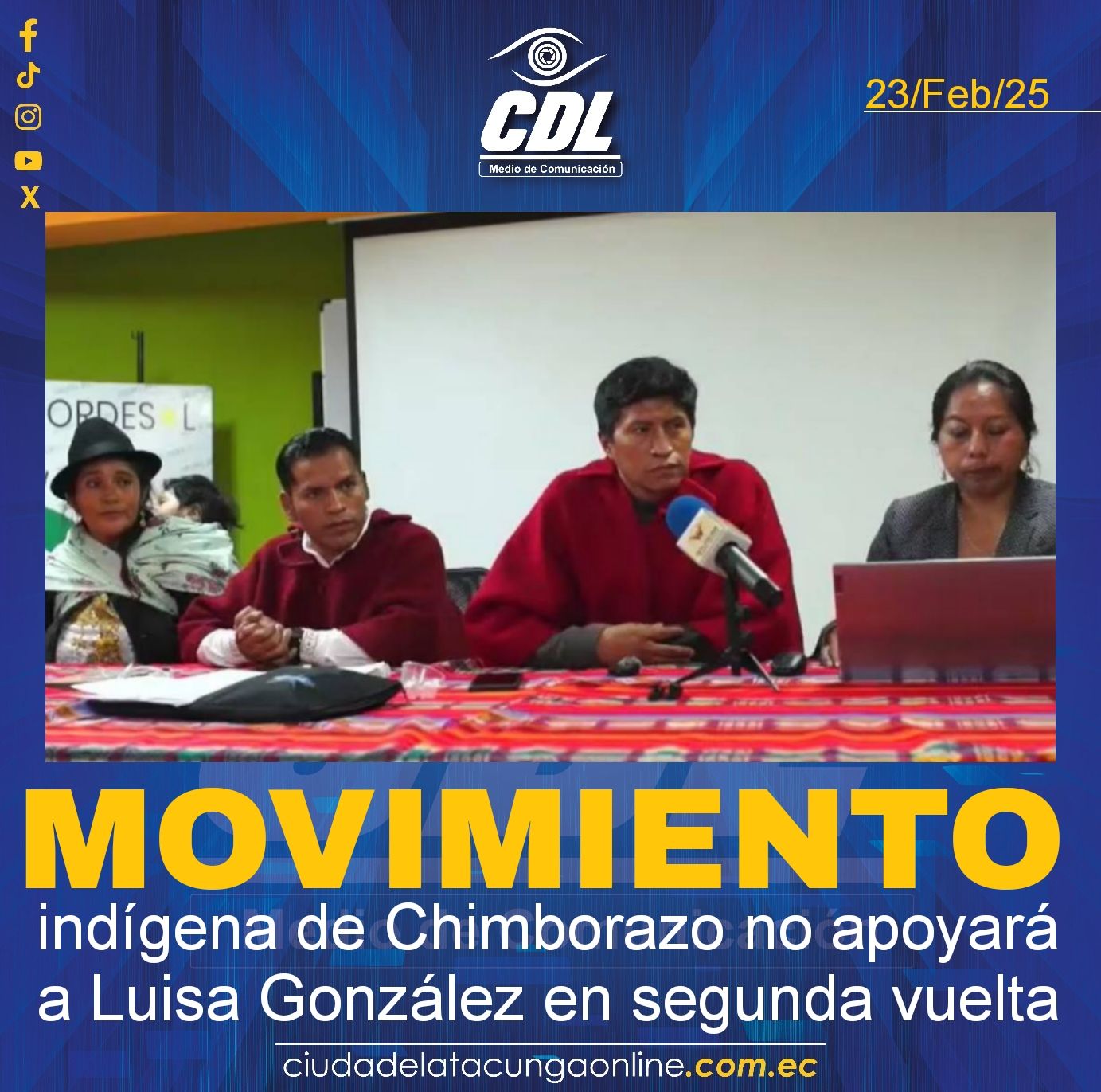 Movimiento indígena de Chimborazo no apoyará a Luisa González en segunda vuelta