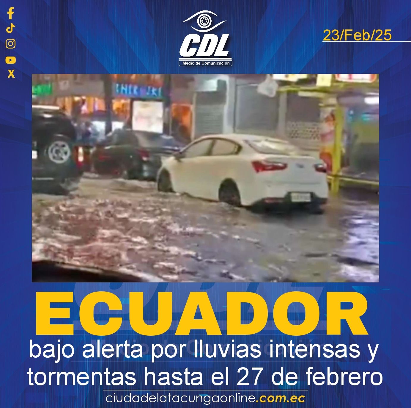Ecuador bajo alerta por lluvias intensas y tormentas hasta el 27 de febrero
