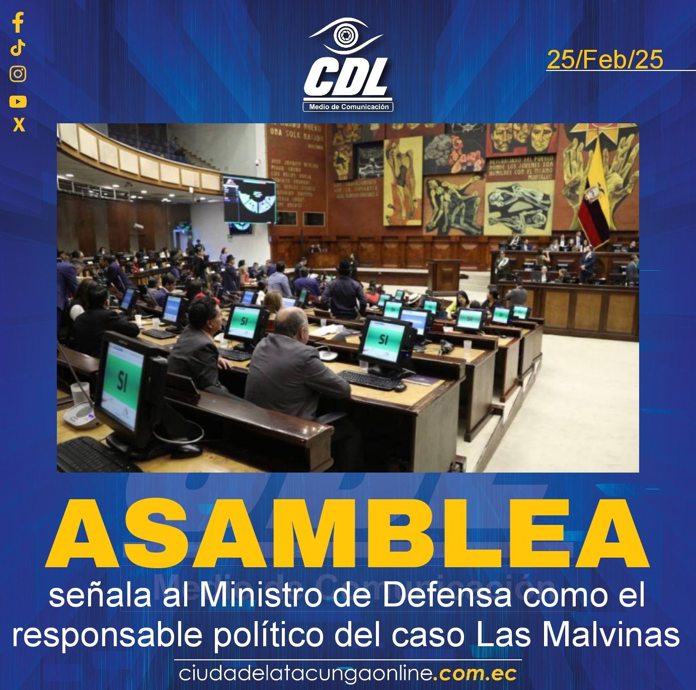 Asamblea señala al Ministro de Defensa como el responsable político del caso Las Malvinas