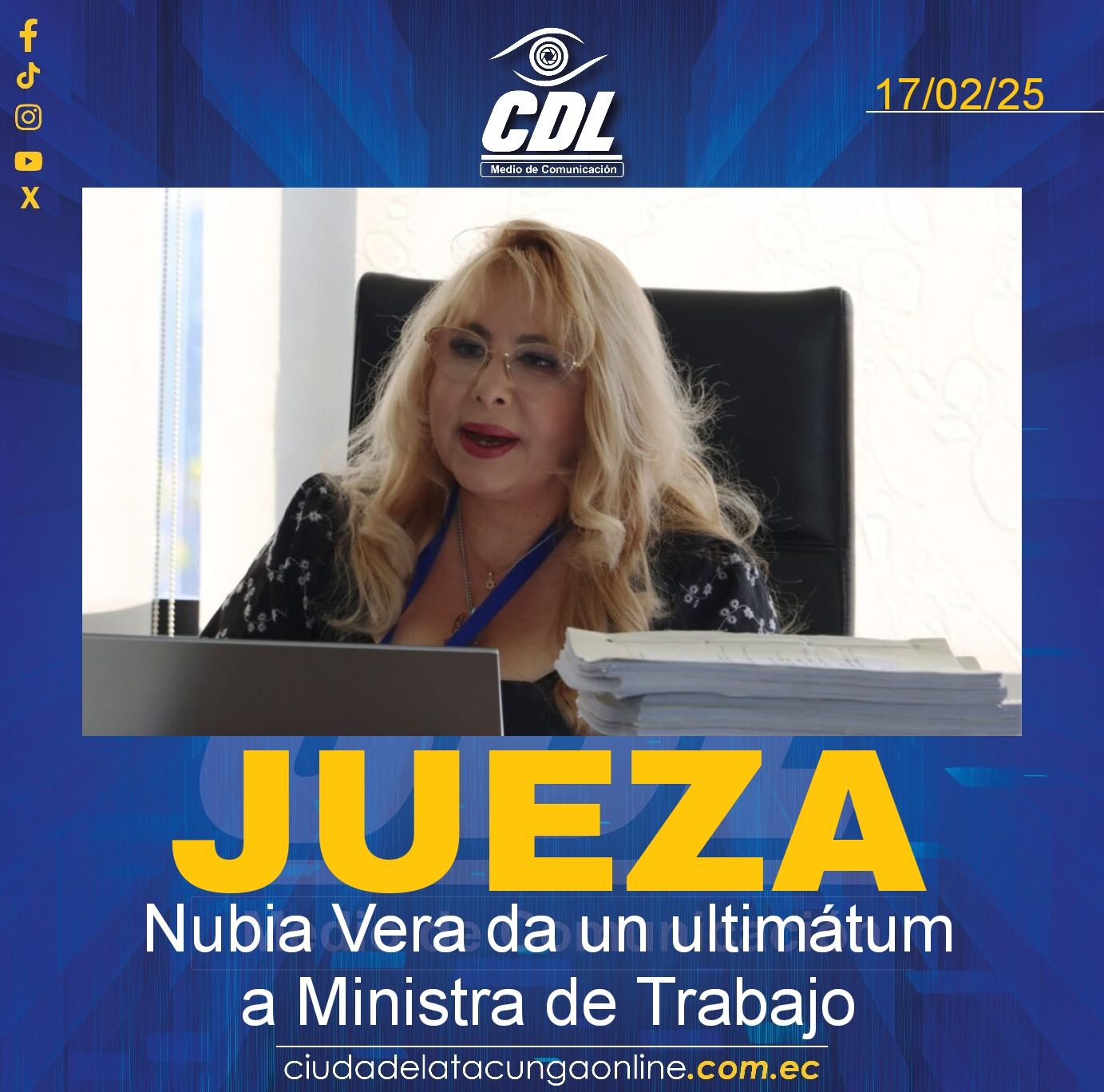 Jueza Nubia Vera da un ultimátum a Ministra de Trabajo