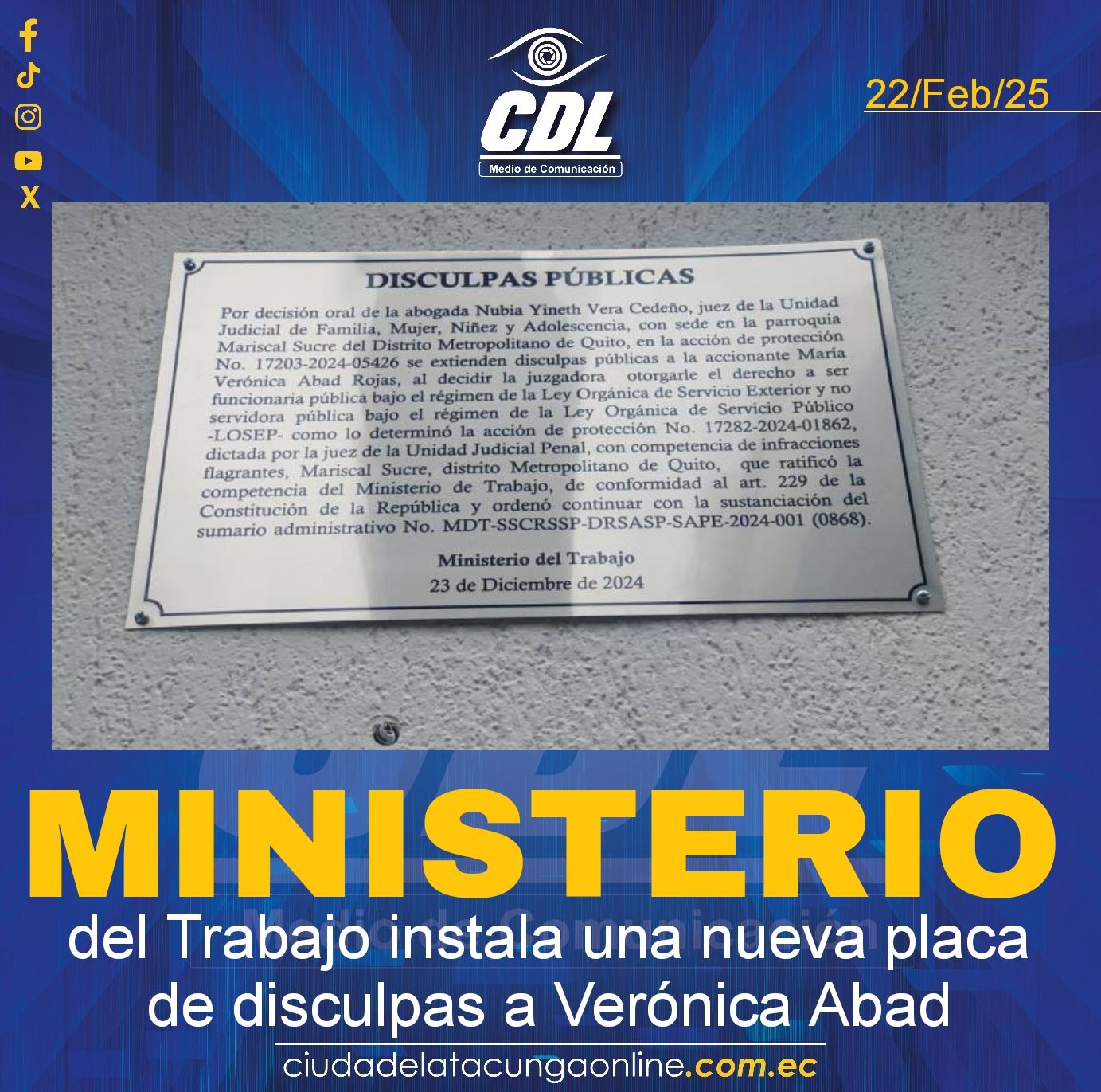 El Ministerio del Trabajo instala una nueva placa de disculpas a Verónica Abad
