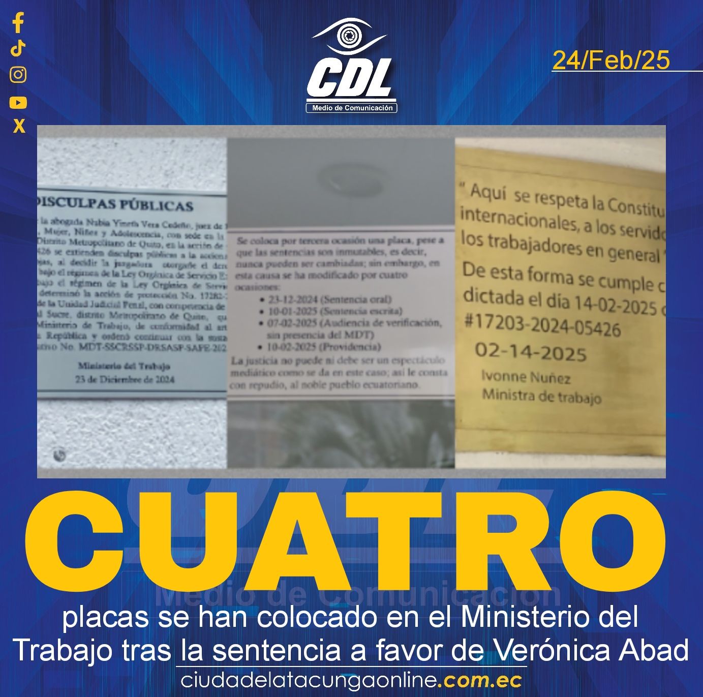 Cuatro placas se han colocado en el Ministerio del Trabajo tras la sentencia a favor de Verónica Abad