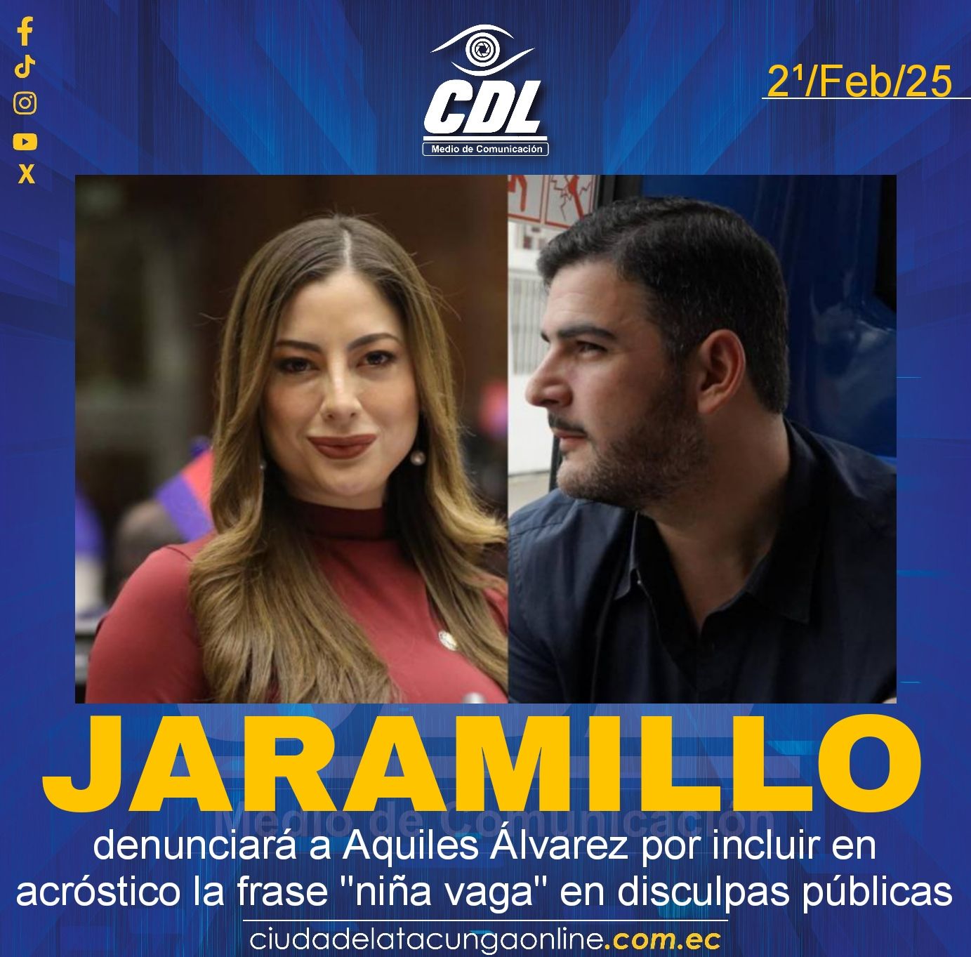 Lucía Jaramillo denunciará a Aquiles Álvarez por incluir en acróstico la frase «niña vaga» en disculpas públicas