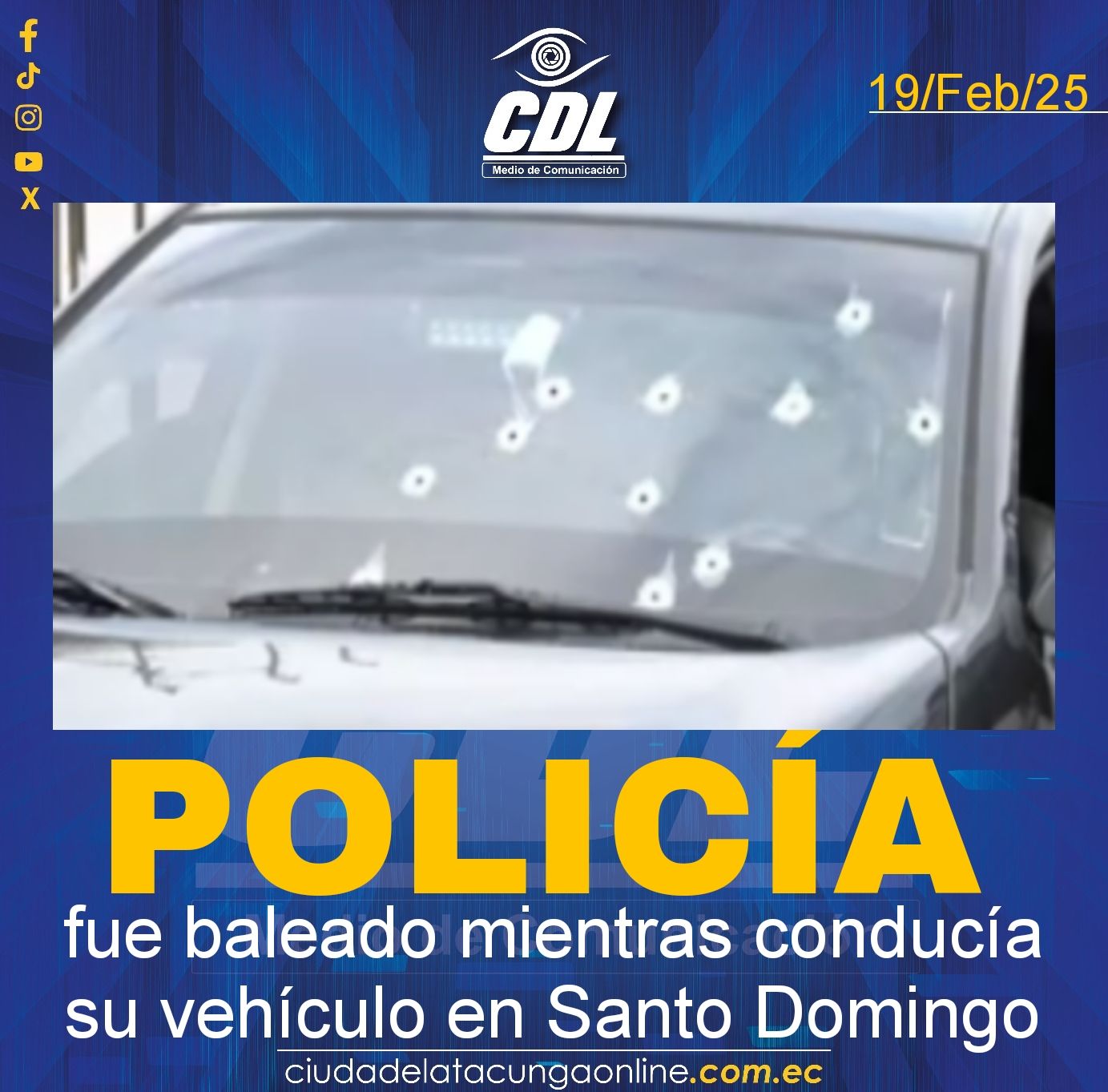 Un policía fue baleado mientras conducía su vehículo en Santo Domingo