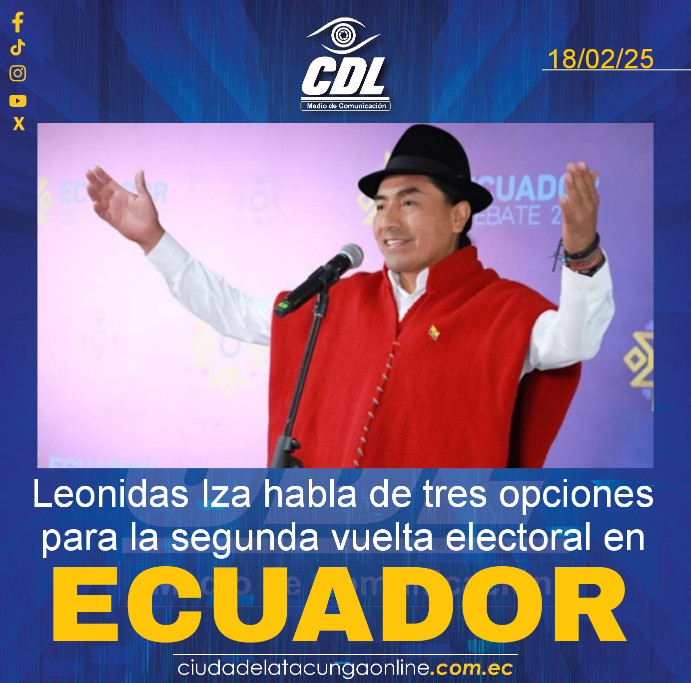 Leonidas Iza habla de tres opciones para la segunda vuelta electoral en Ecuador