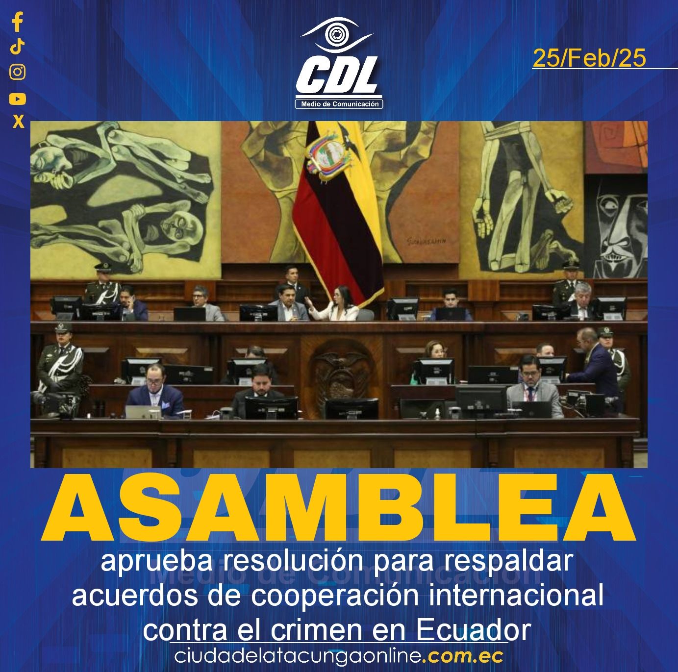 Asamblea aprueba resolución para respaldar acuerdos de cooperación internacional contra el crimen en Ecuador