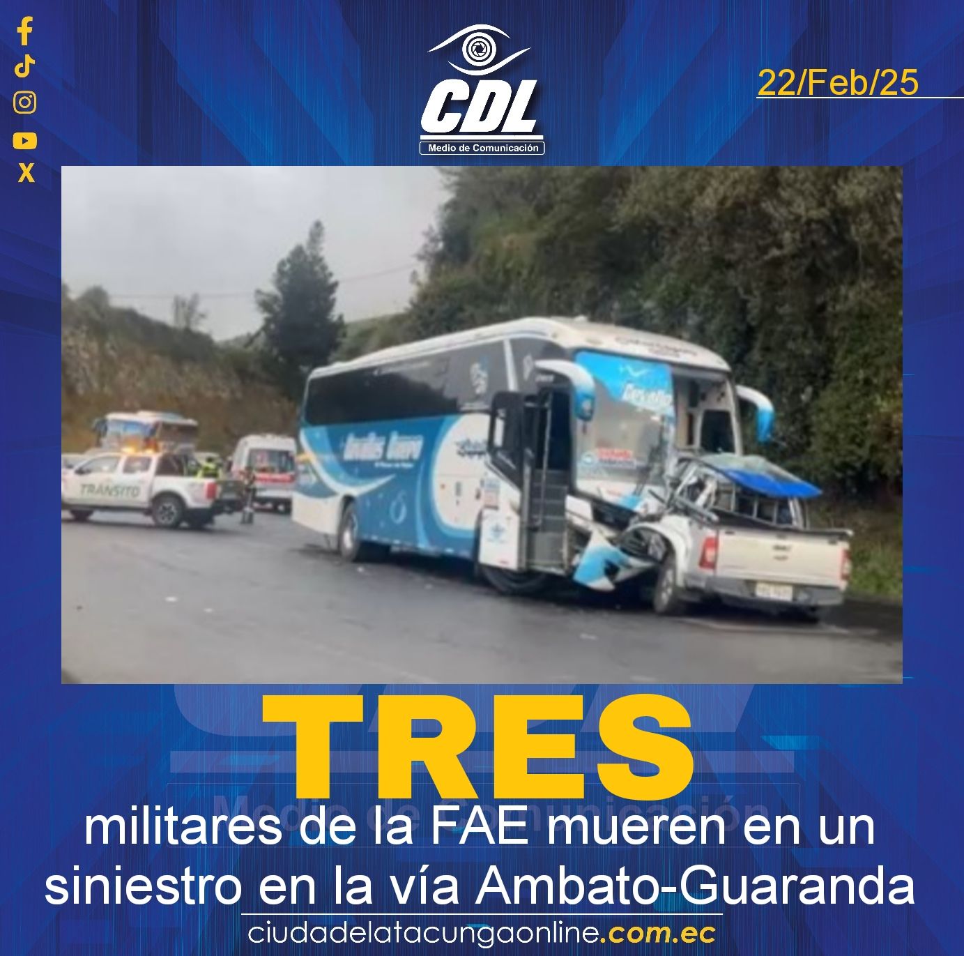 Tres militares mueren en un siniestro en la vía Ambato-Guaranda