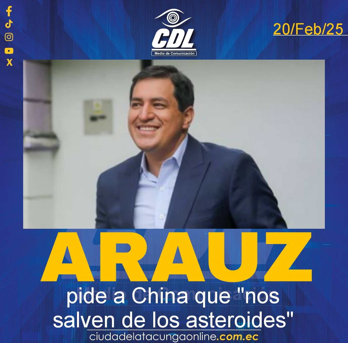 Andrés Arauz pide a China que «nos salven de los asteroides»