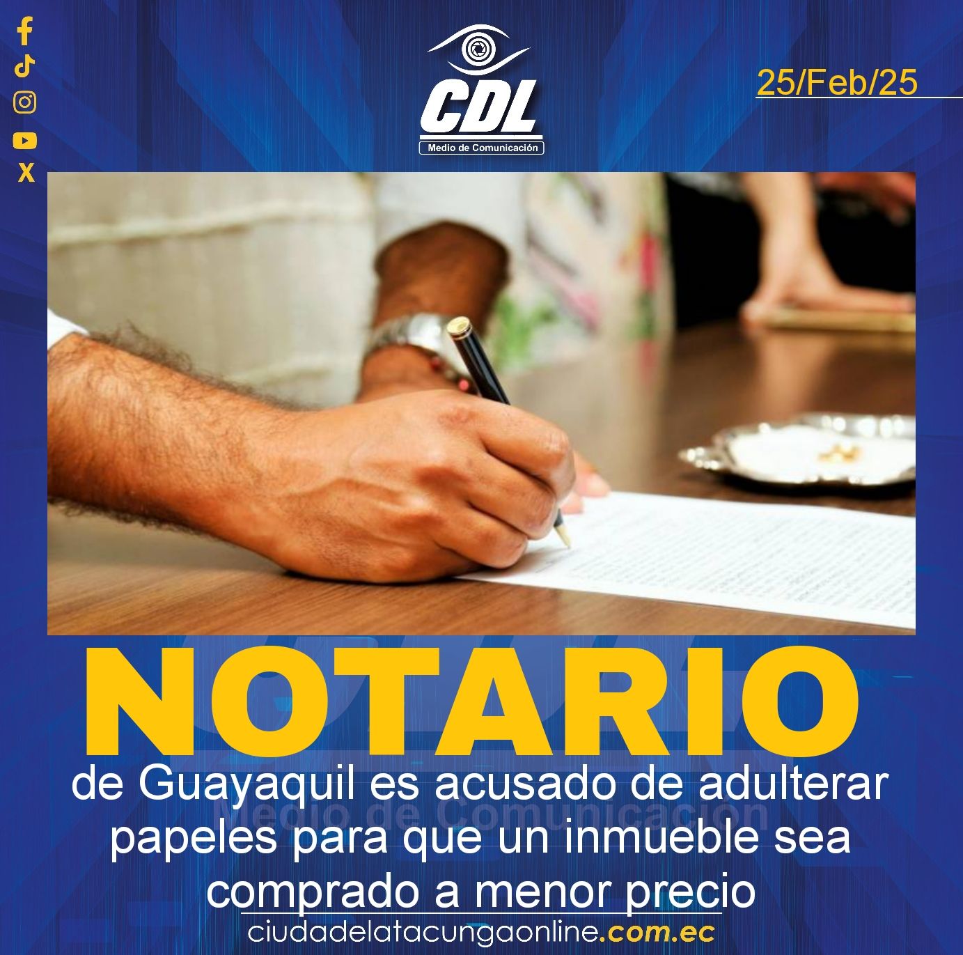 Un notario de Guayaquil es acusado de adulterar papeles para que un inmueble sea comprado a menor precio