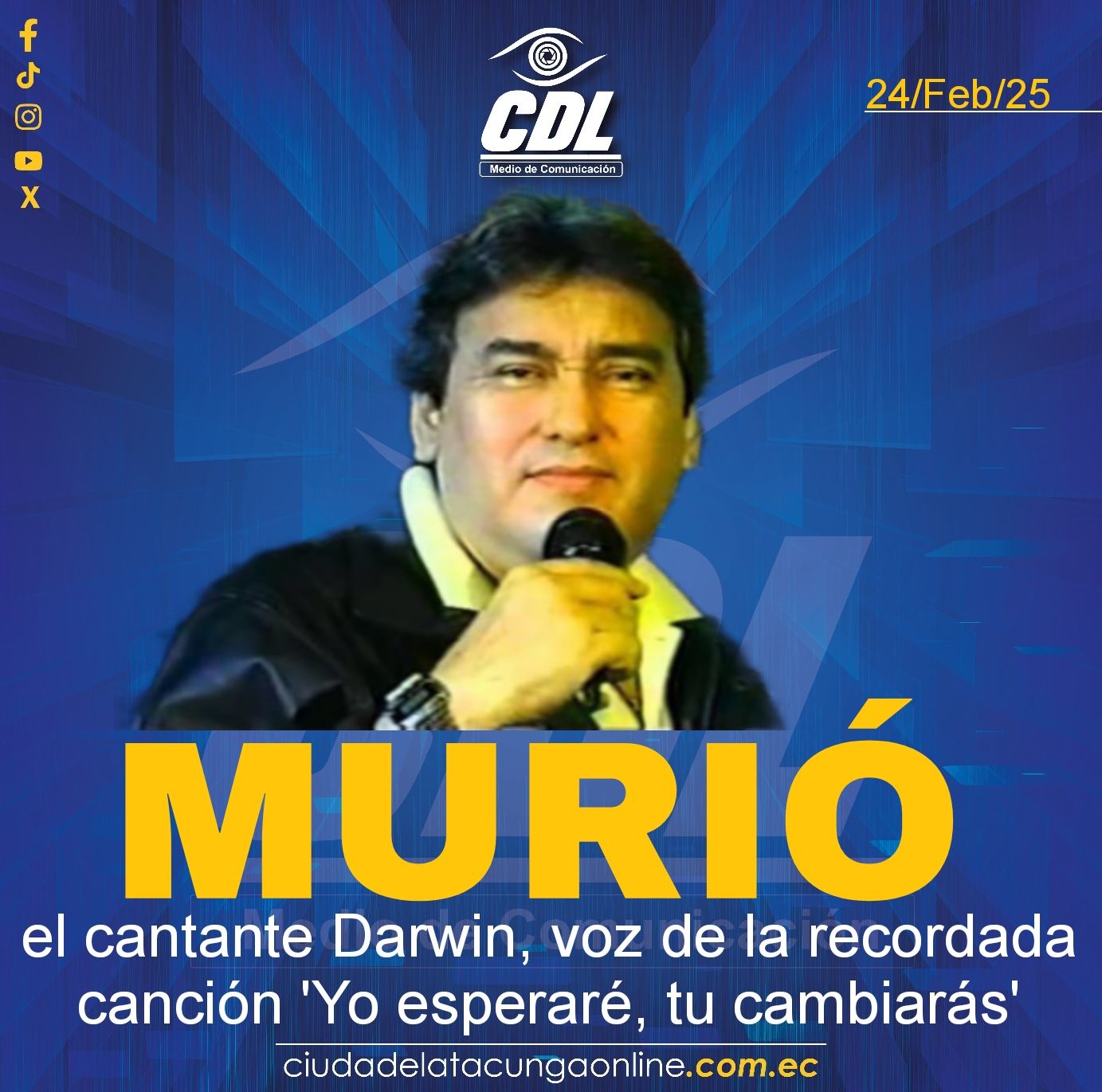 Murió el cantante Darwin, voz de la recordada canción ‘Yo esperaré, tu cambiarás’