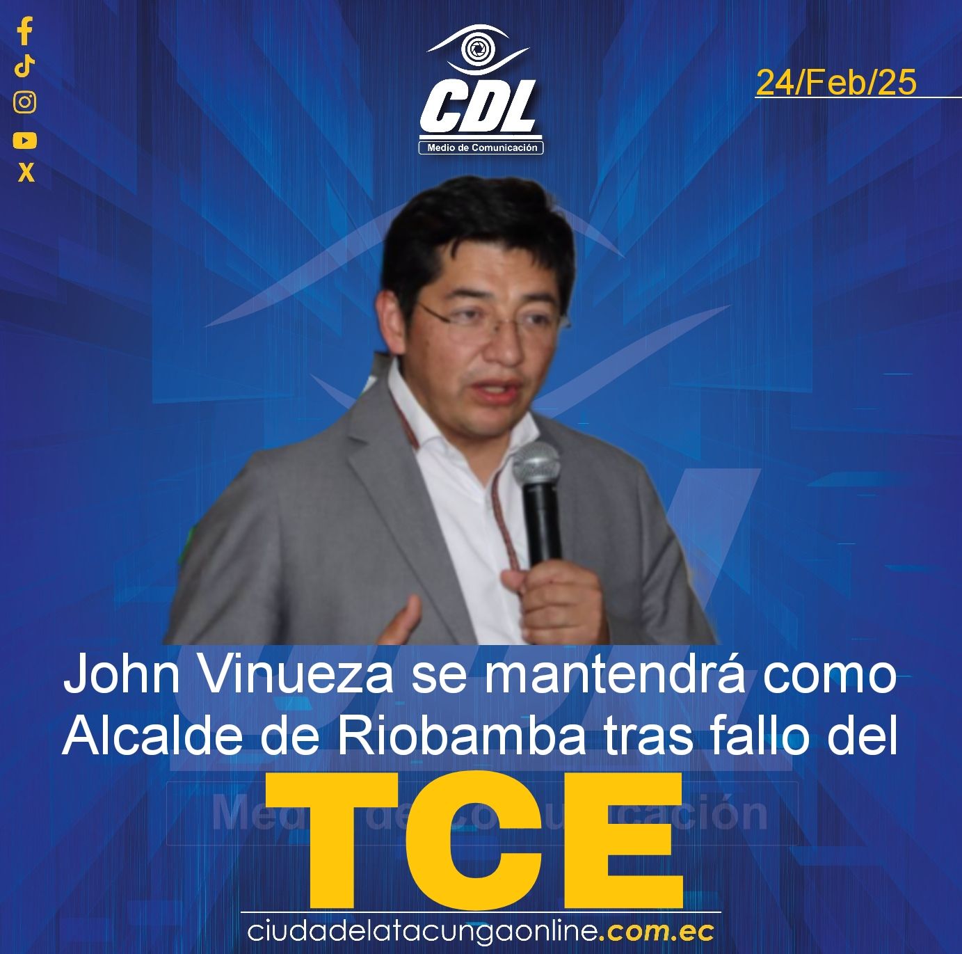 John Vinueza se mantendrá como Alcalde de Riobamba tras fallo del TCE