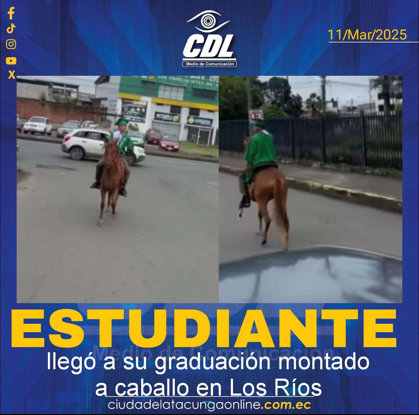 Estudiante llegó a su graduación montado a caballo en Los Ríos