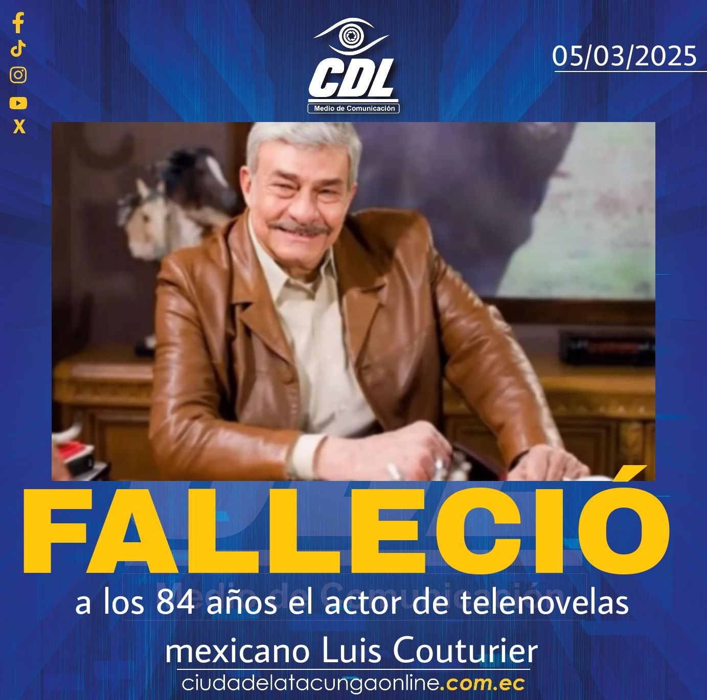 Murió a los 84 años el actor de telenovelas mexicano Luis Couturier