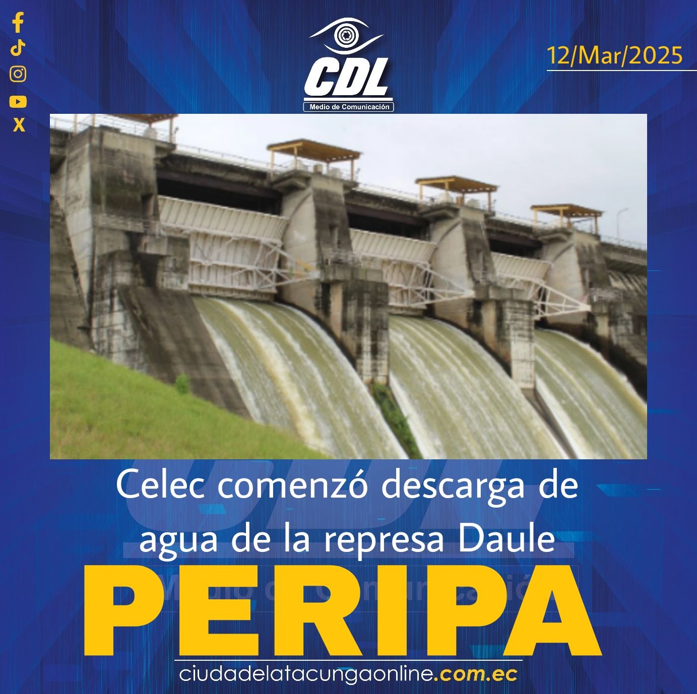 Celec comenzó descarga de agua de la represa Daule Peripa