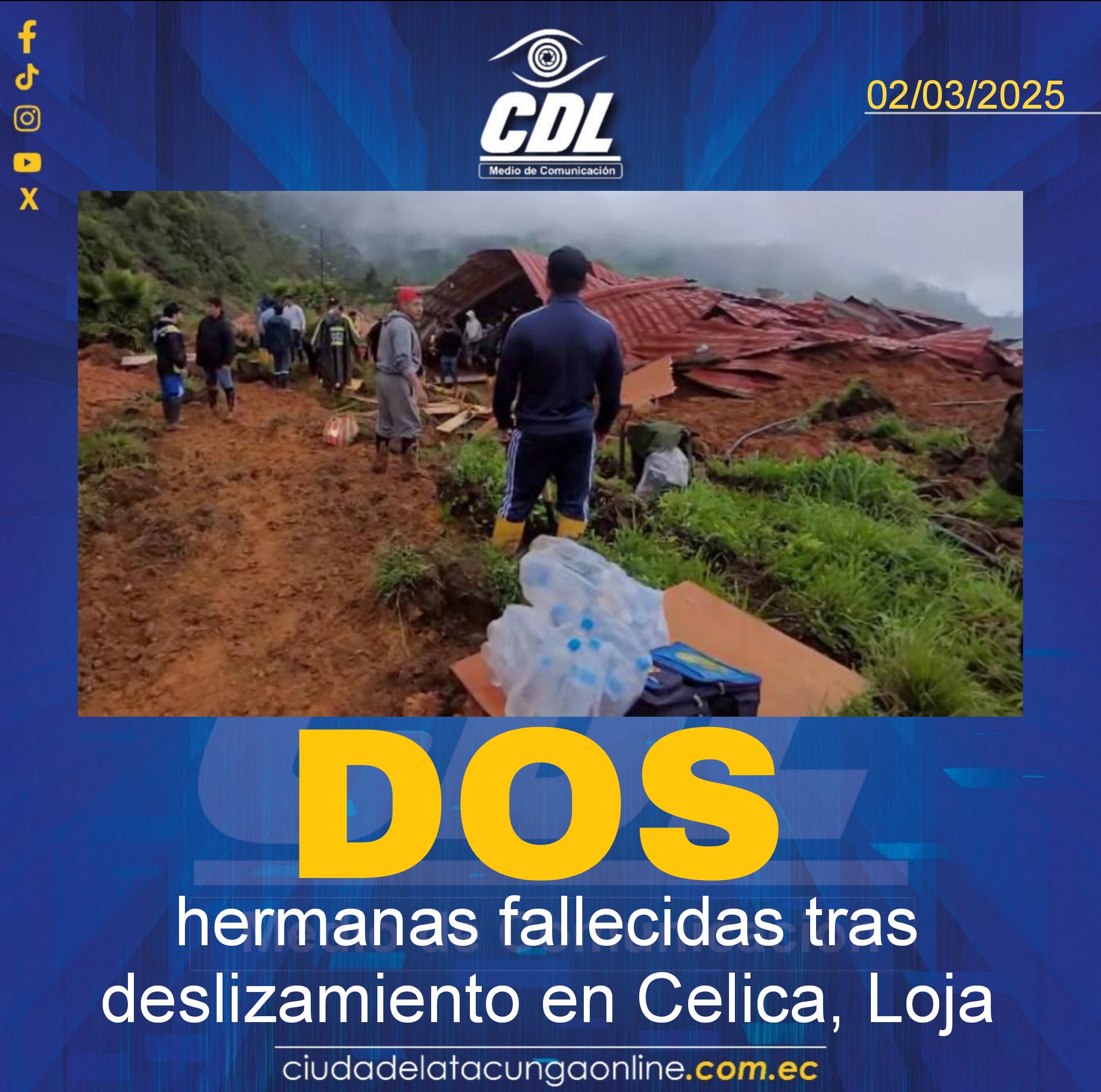 Dos hermanas fallecidas tras deslizamiento en Celica, Loja