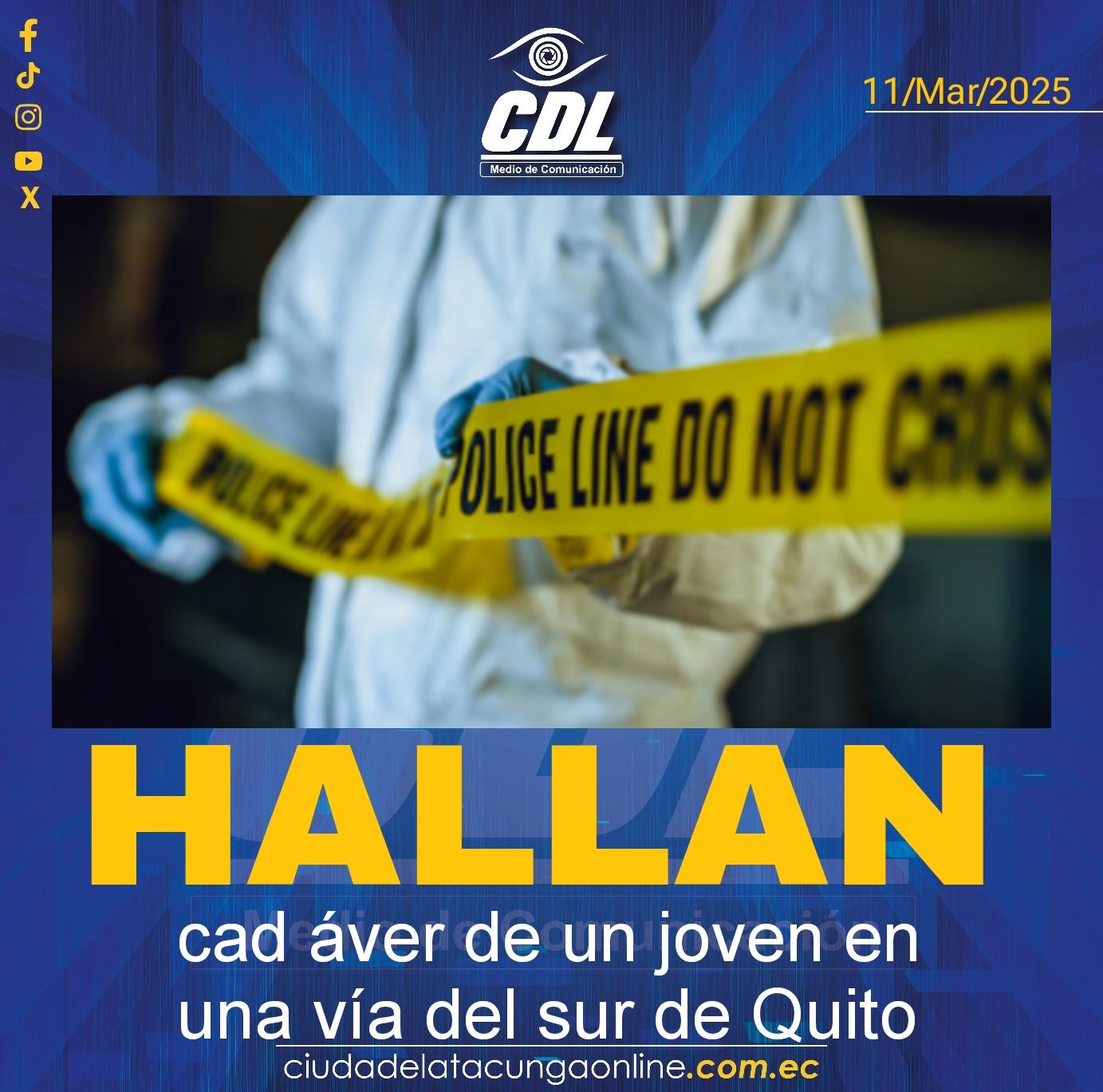 Hallan cad áver de un joven en una vía del sur de Quito