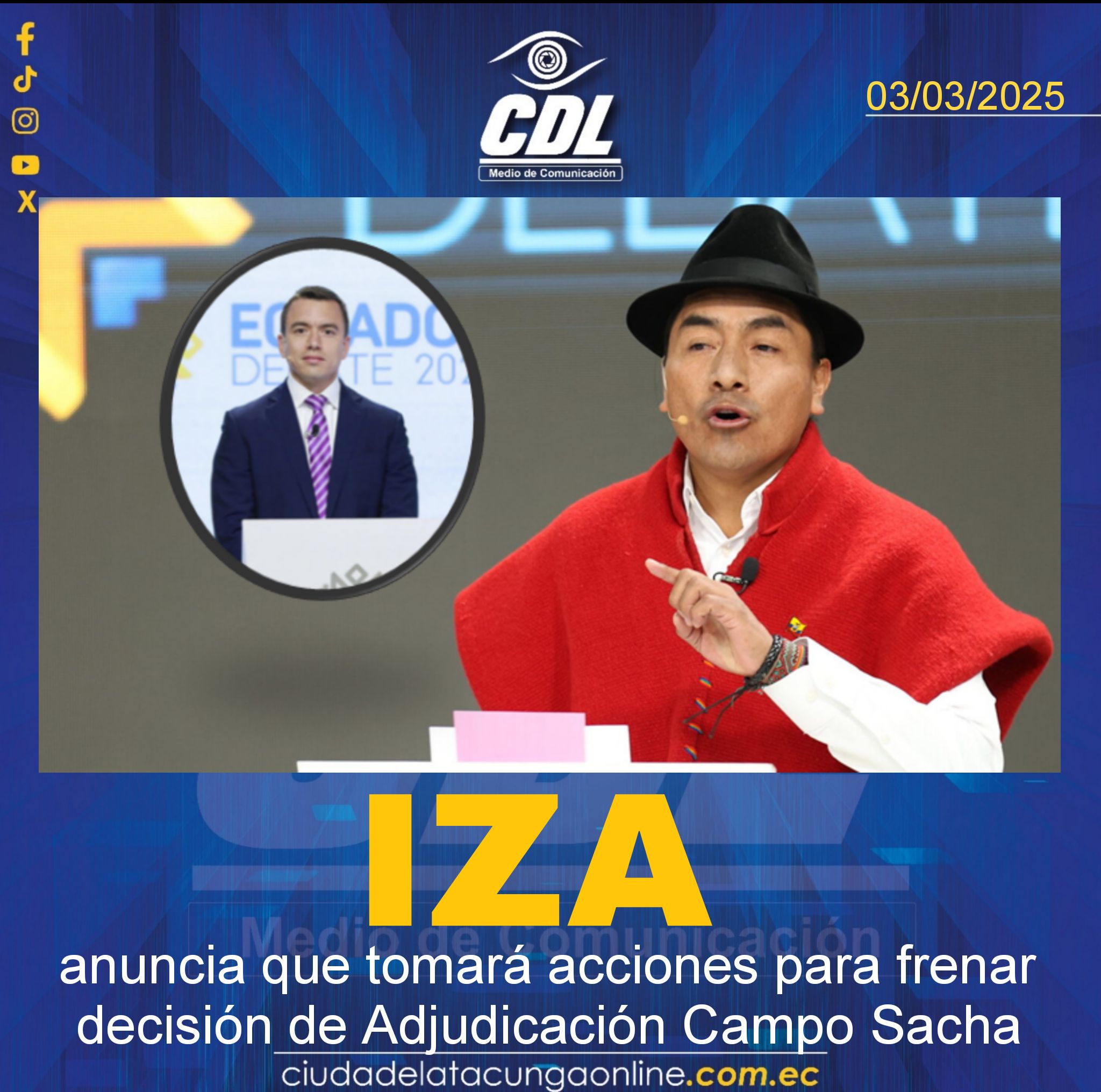 Leonidas Iza anuncia que tomará acciones para frenar decisión de Adjudicación Campo Sacha