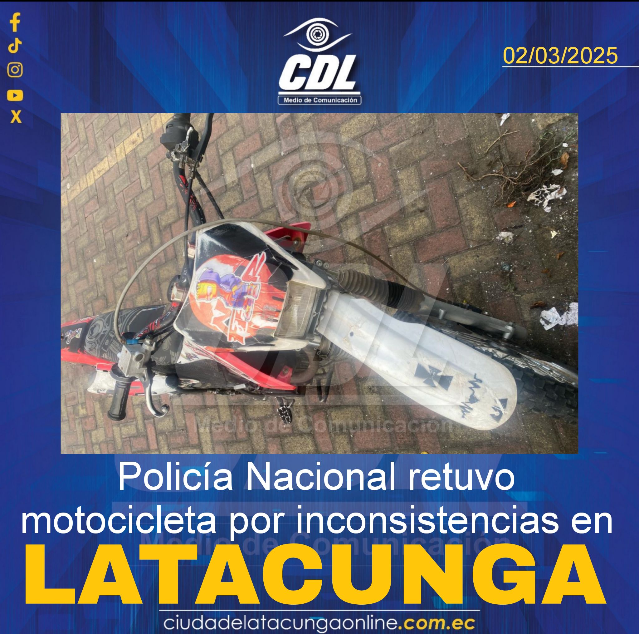 Policía Nacional retuvo motocicleta por inconsistencias en Latacunga