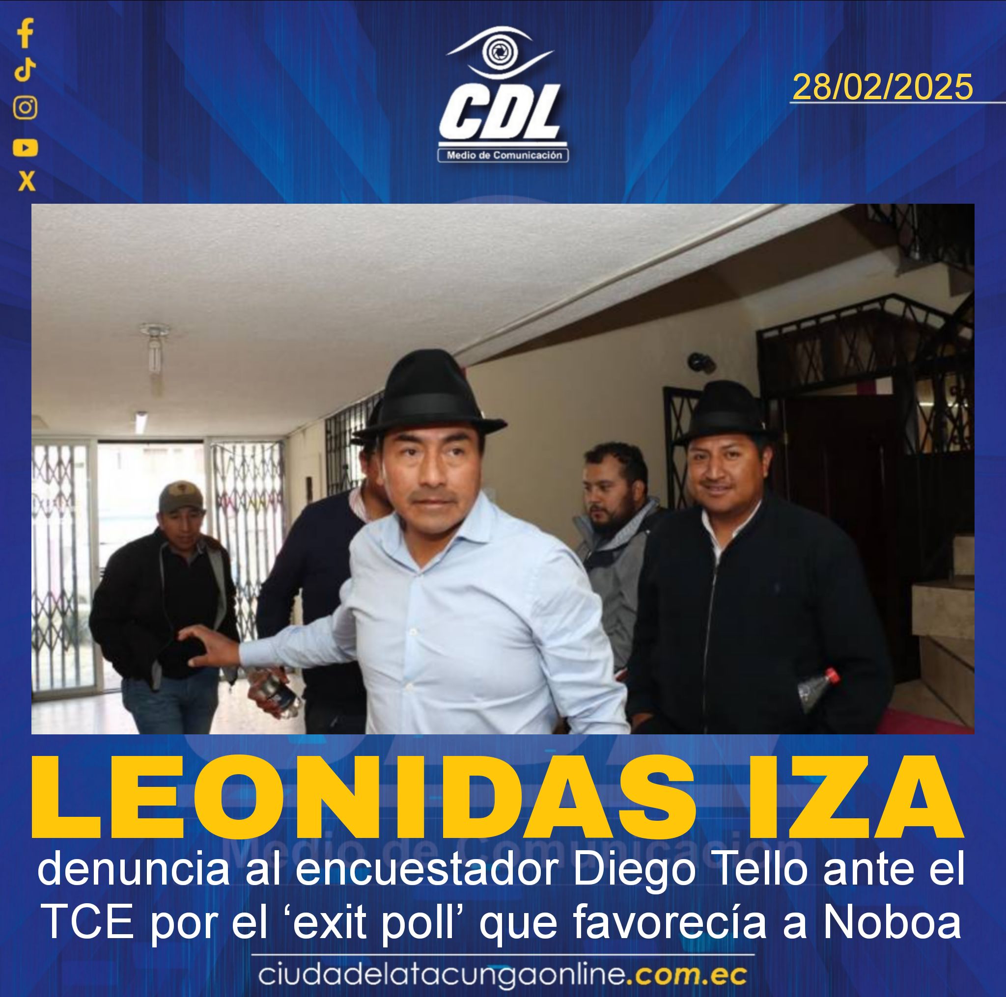 Leonidas Iza denuncia al encuestador Diego Tello ante el TCE por el ‘exit poll’ que favorecía a Daniel Noboa
