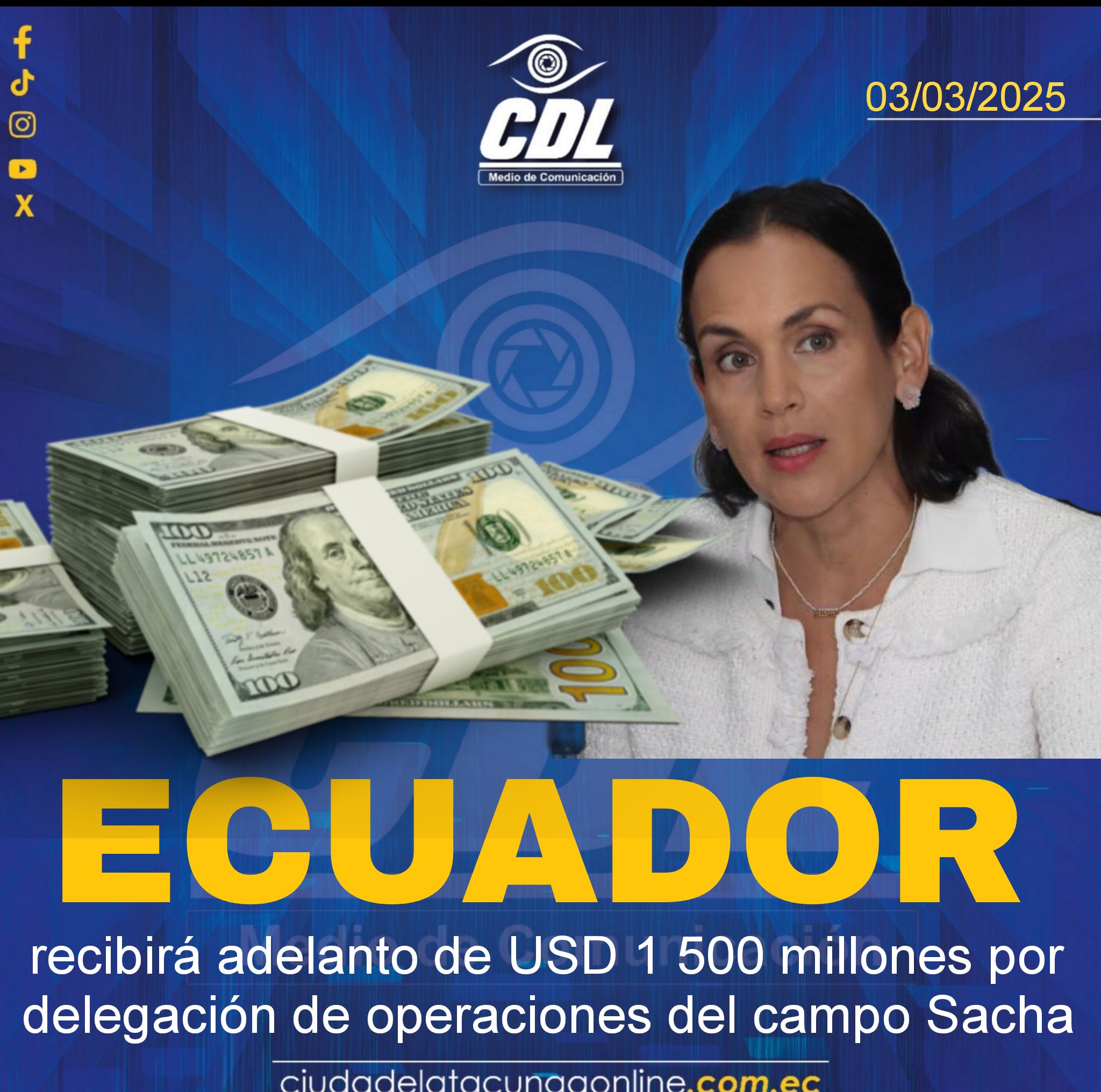 Ecuador recibirá adelanto de USD 1 500 millones por delegación de operaciones del campo Sacha